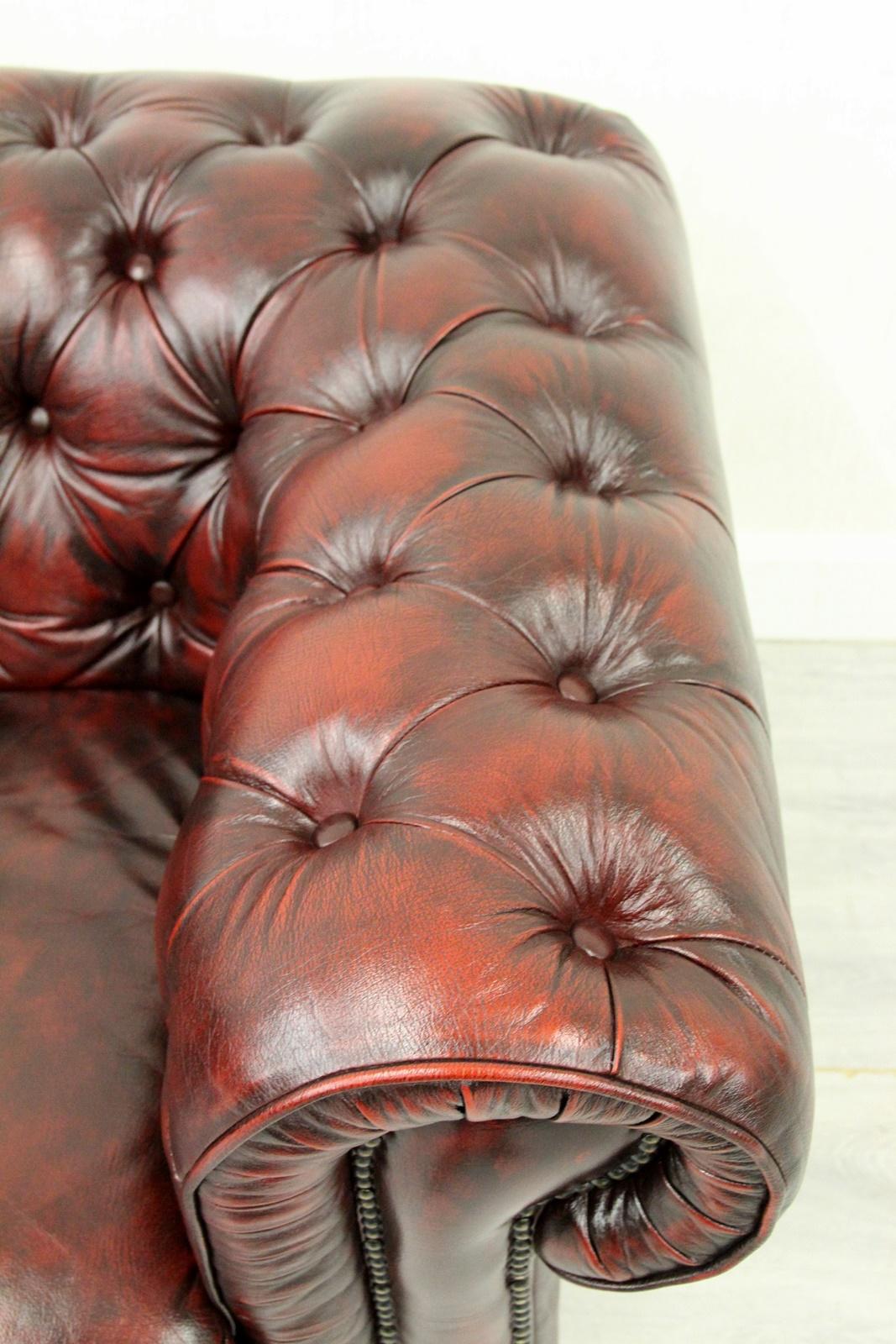 Chesterfield English Sofa Leather Antique Vintage Couch Chippendale (Ende des 20. Jahrhunderts) im Angebot