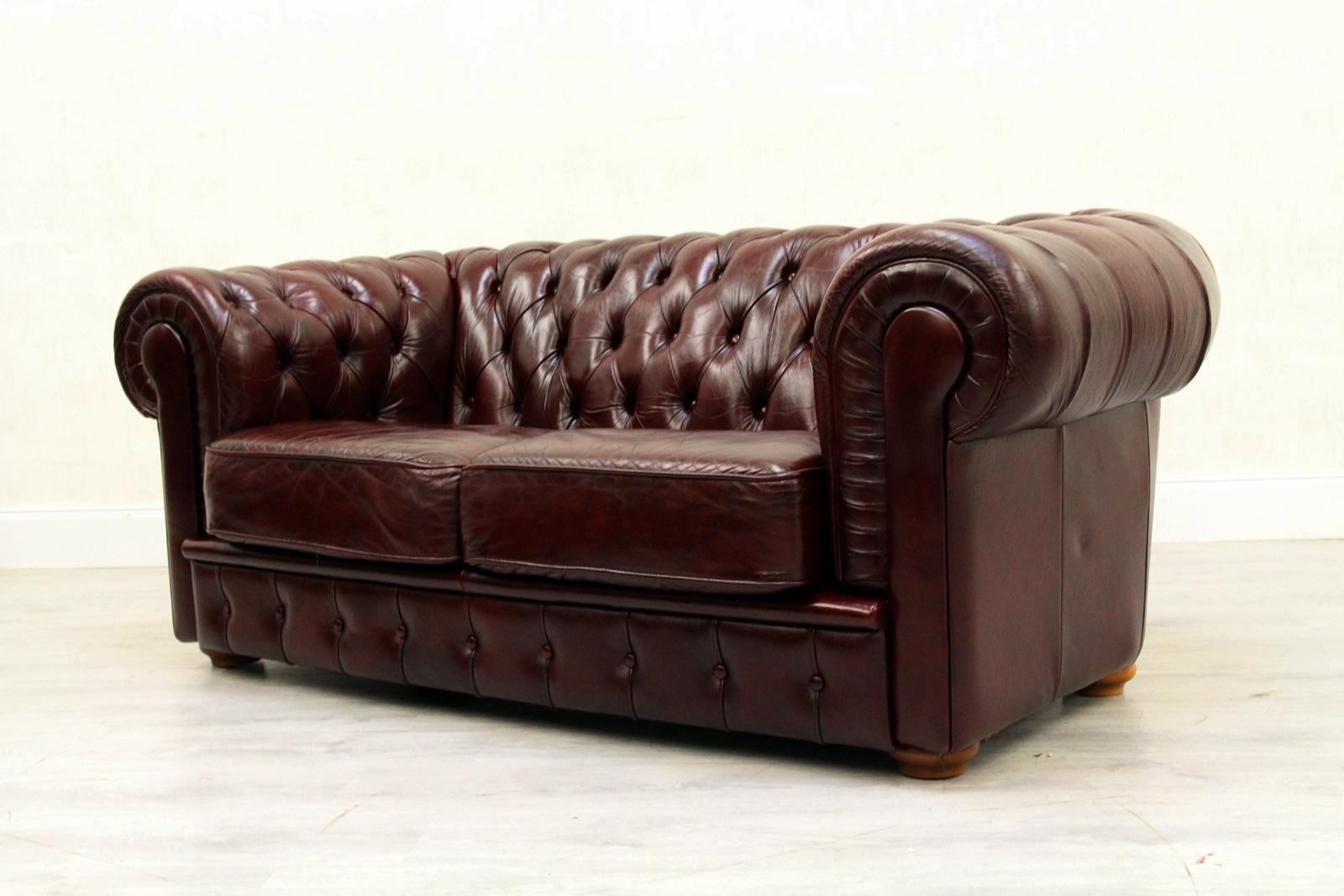 Chesterfield English Sofa Leather Antique Vintage Couch Chippendale For Sale 1