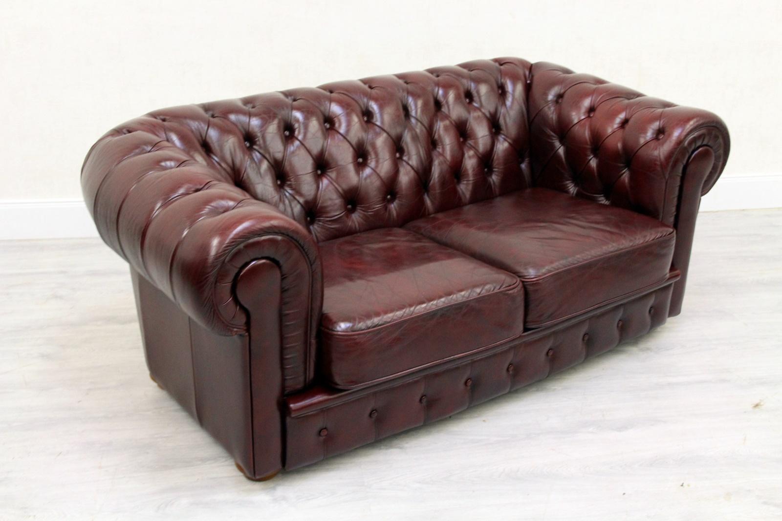 Chesterfield English Sofa Leather Antique Vintage Couch Chippendale For Sale 2