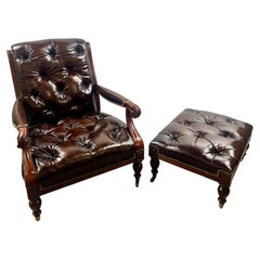 Chesterfield-Sessel im englischen Stil aus getuftetem Leder mit Ottomane von Hickory