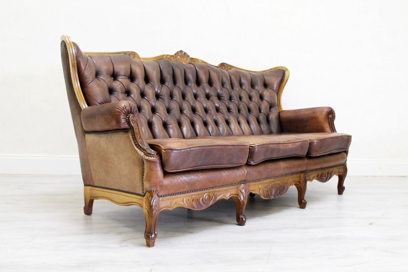 Chesterfield Garnitur Antikes Sofa-Sessel aus Leder 3-1-1 Vintage im Angebot 2