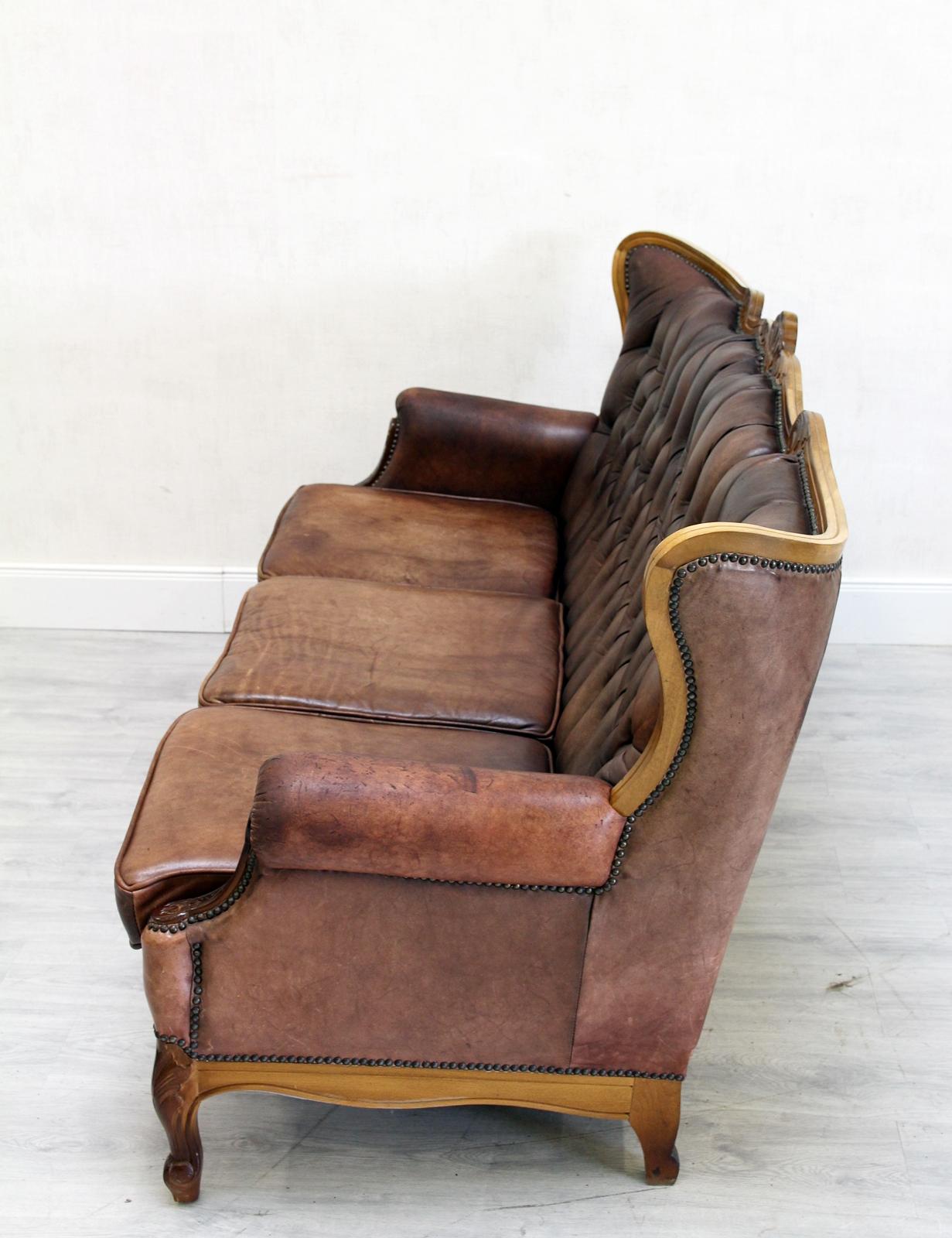 Chesterfield Garnitur Antikes Sofa-Sessel aus Leder 3-1-1 Vintage im Angebot 3