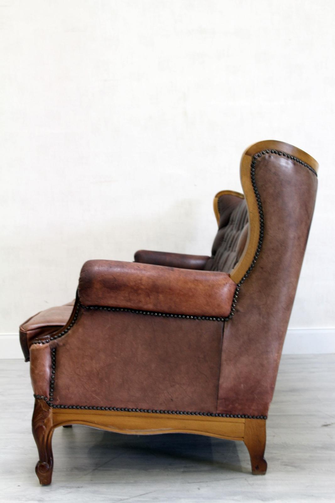 Chesterfield Garnitur Antikes Sofa-Sessel aus Leder 3-1-1 Vintage im Angebot 4