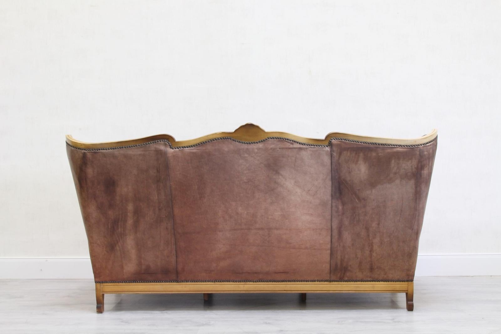 Chesterfield Garnitur Antikes Sofa-Sessel aus Leder 3-1-1 Vintage im Angebot 5