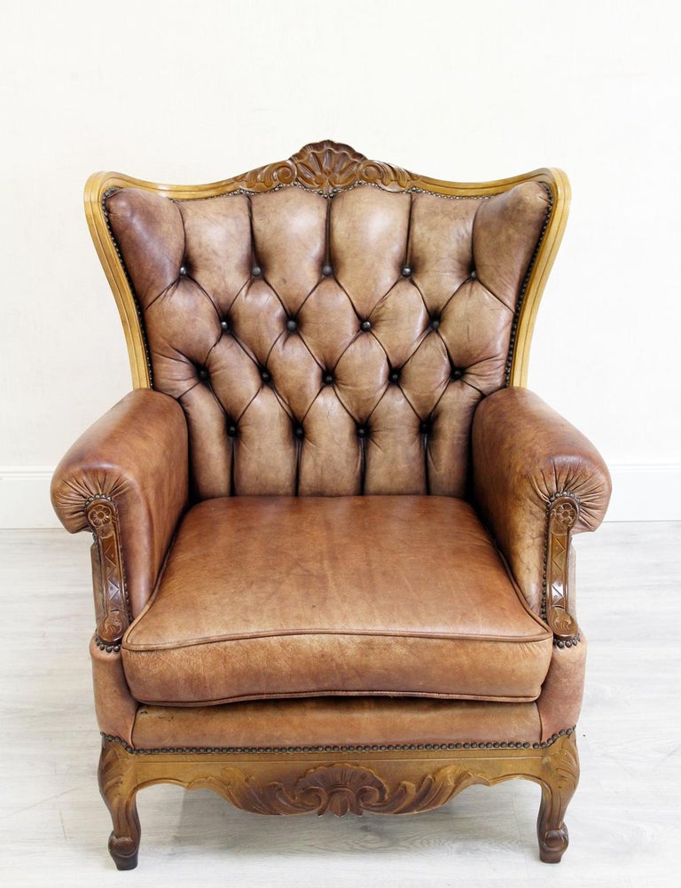 Chesterfield Garnitur Antik Sofa Sessel Leder Couch 3-1-1 ...