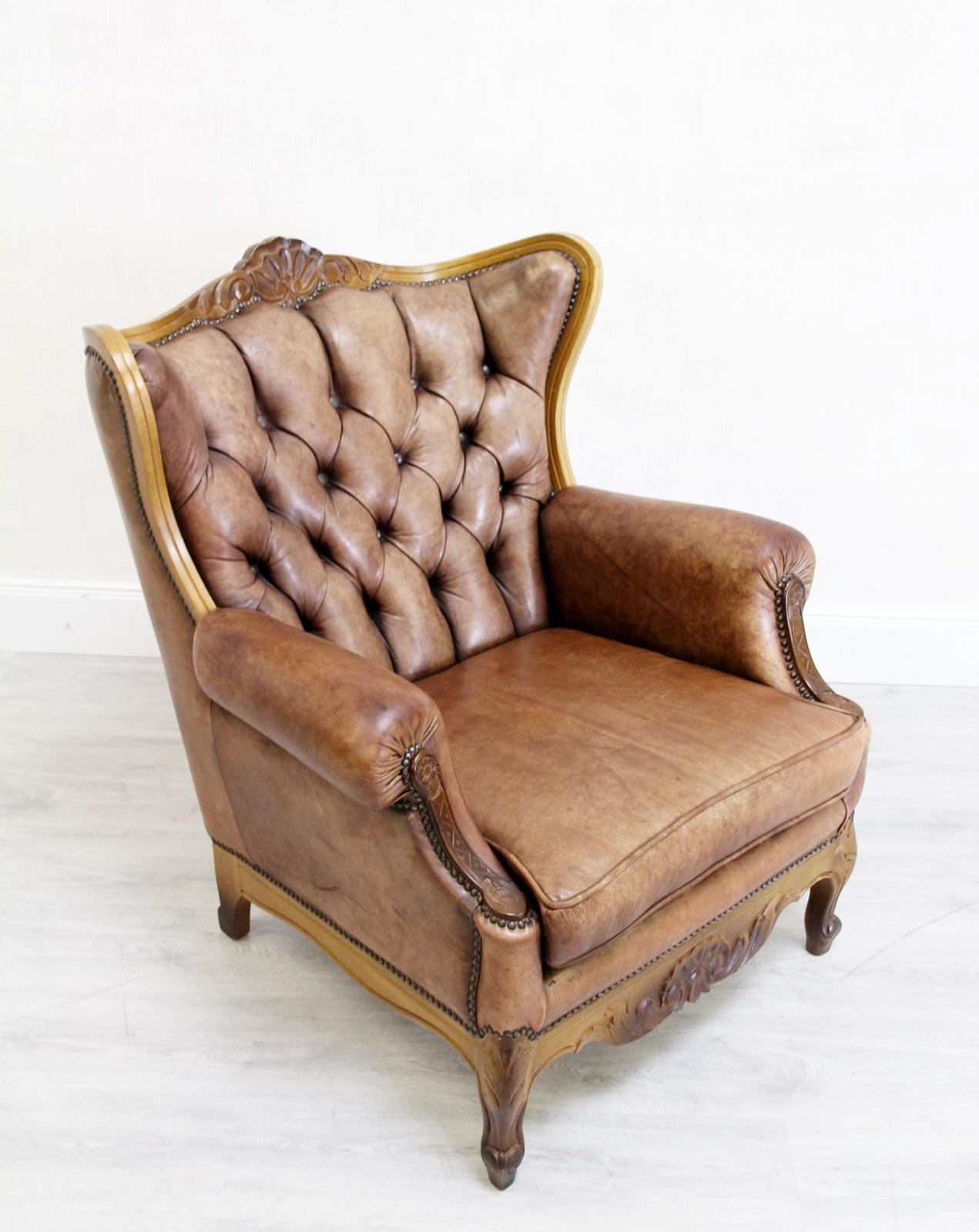 Chesterfield Garnitur Antikes Sofa-Sessel aus Leder 3-1-1 Vintage im Angebot 11