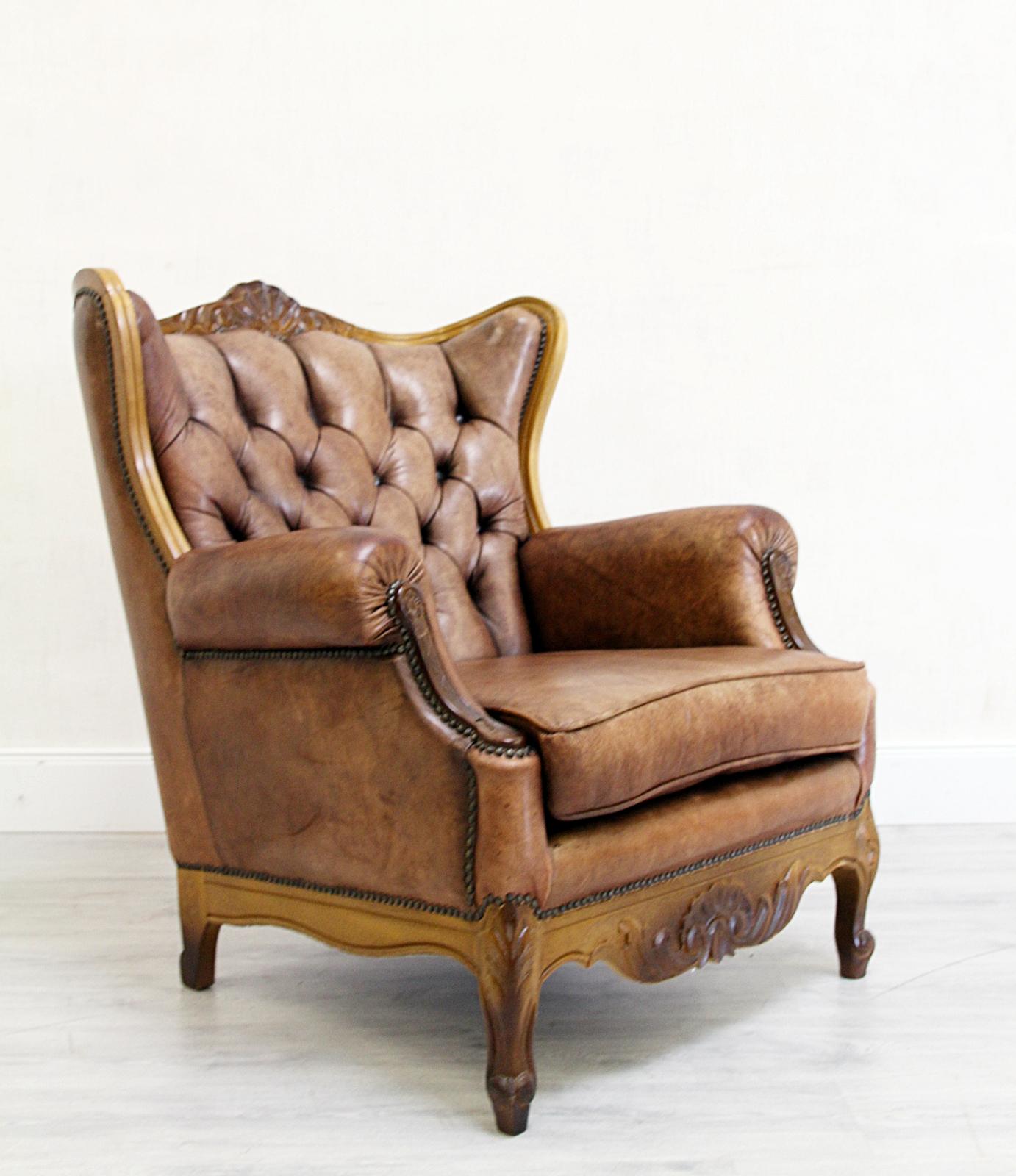 Chesterfield Garnitur Antikes Sofa-Sessel aus Leder 3-1-1 Vintage im Angebot 12