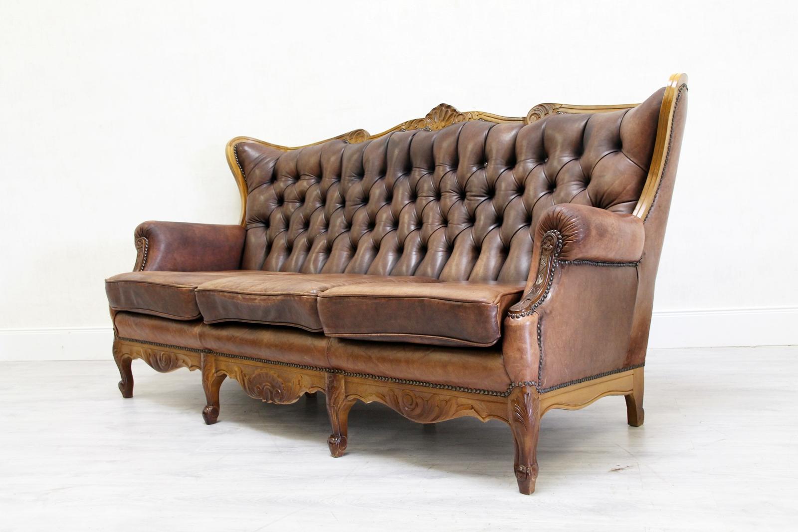 Chesterfield Garnitur Antikes Sofa-Sessel aus Leder 3-1-1 Vintage (Deutsch) im Angebot