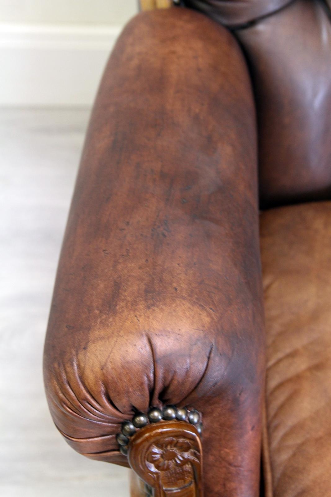 Chesterfield Garnitur Antikes Sofa-Sessel aus Leder 3-1-1 Vintage (20. Jahrhundert) im Angebot