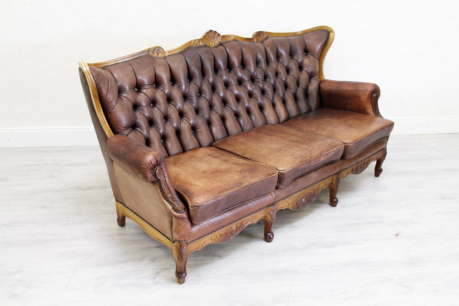 Chesterfield Garnitur Antikes Sofa-Sessel aus Leder 3-1-1 Vintage im Angebot 1