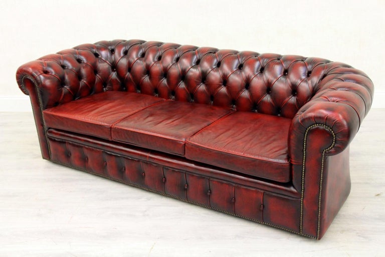 Chesterfield Genuine Leather Sofa Leather Antique Vintage Couch English