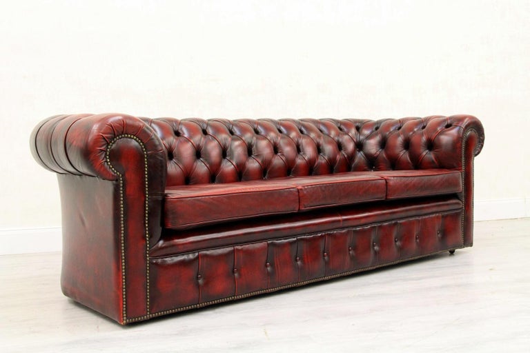 Chesterfield Genuine Leather Sofa Leather Antique Vintage Couch English