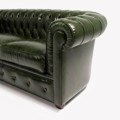 Chesterfield Green Leather 3-Seater Sofa