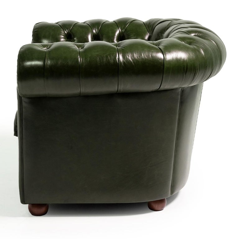Chesterfield Green Leather Armchair For Sale at 1stDibs green