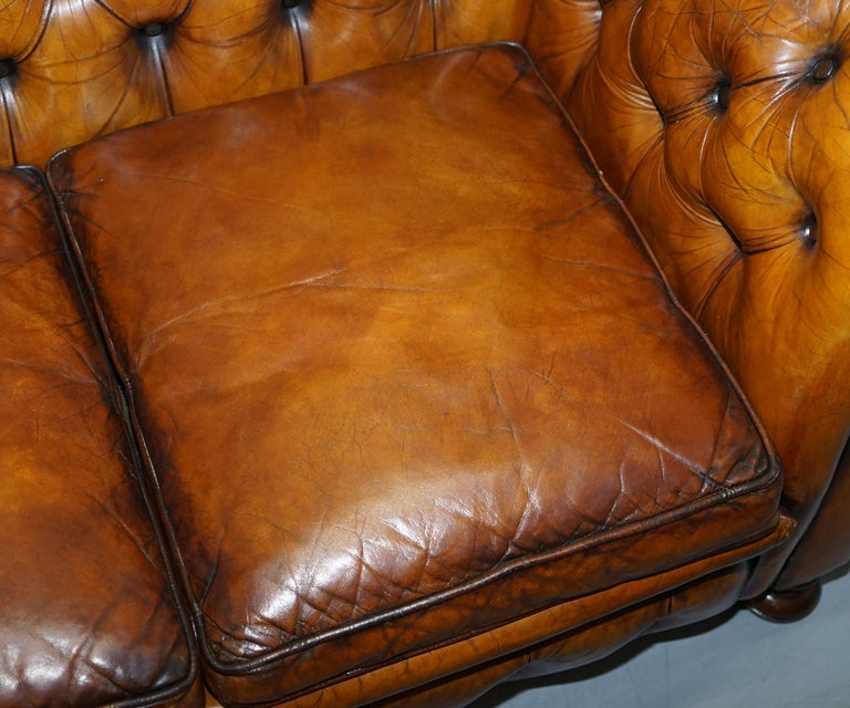 Chesterfield Hand Dyed Brown Leather Sofa Coil Sprung ...