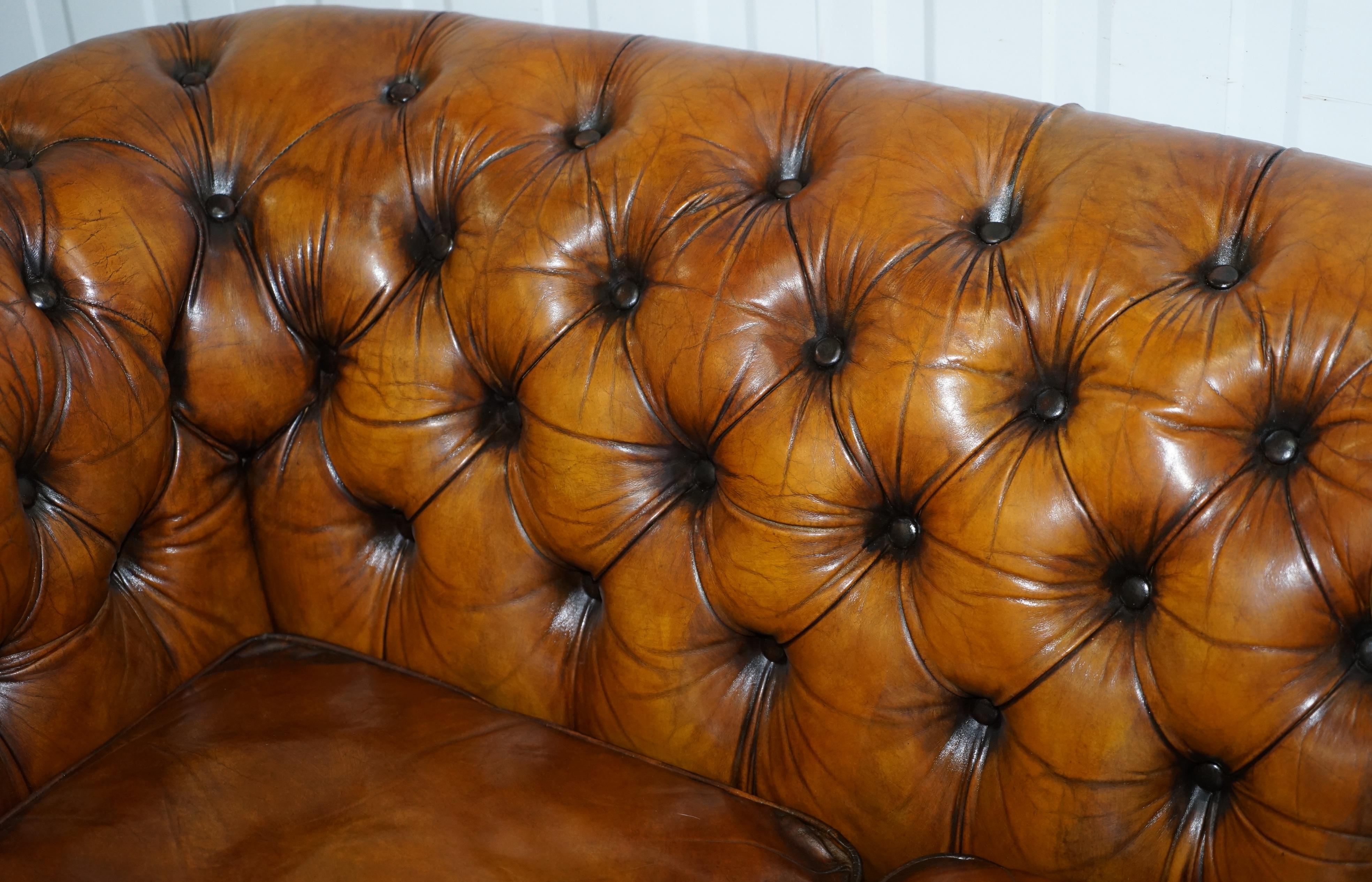 Chesterfield CHESTERFIELD HAND DYED BROWN LEATHER SOFA COIL SPRUNG FEATHER FILLED CUSHIONS 