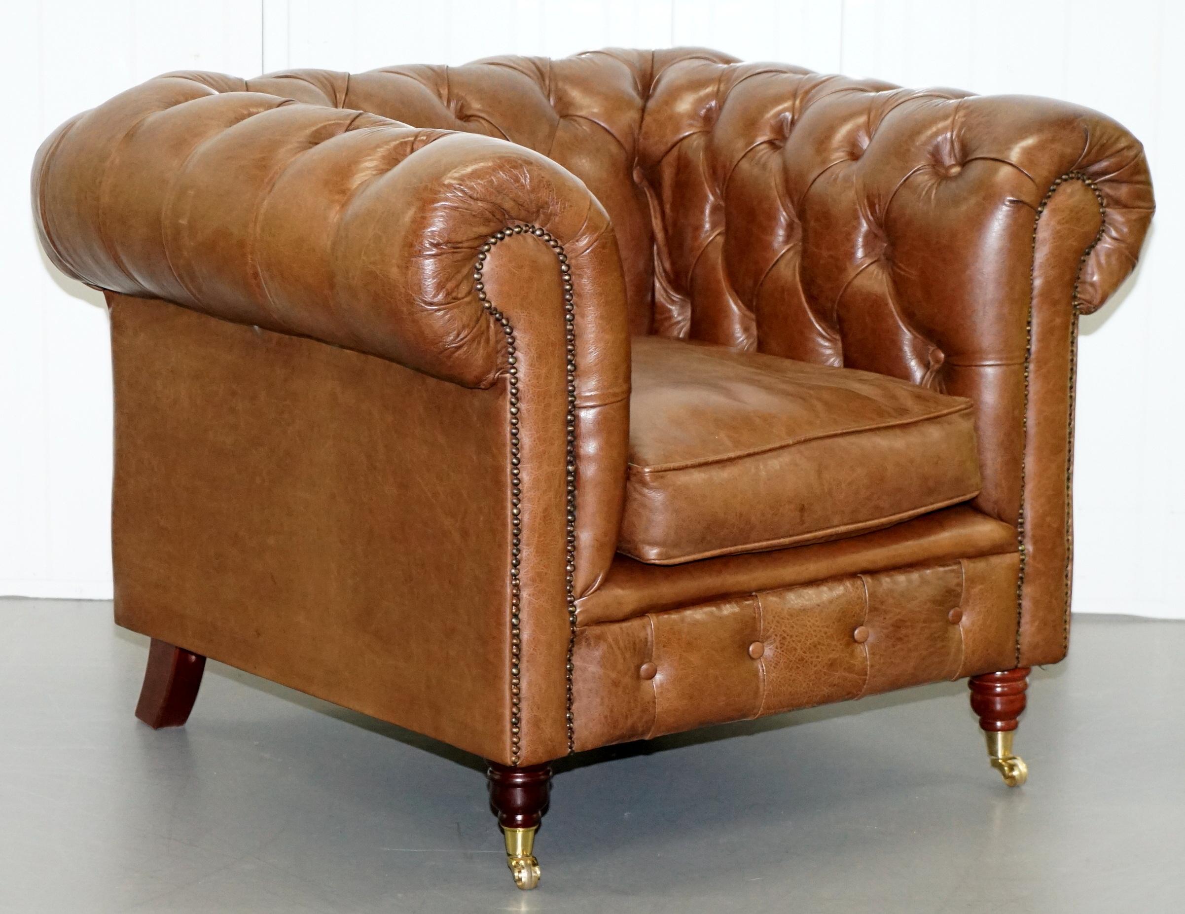 Chesterfield Heritage Brown Leather Sofas and Armchair Suite 23 34