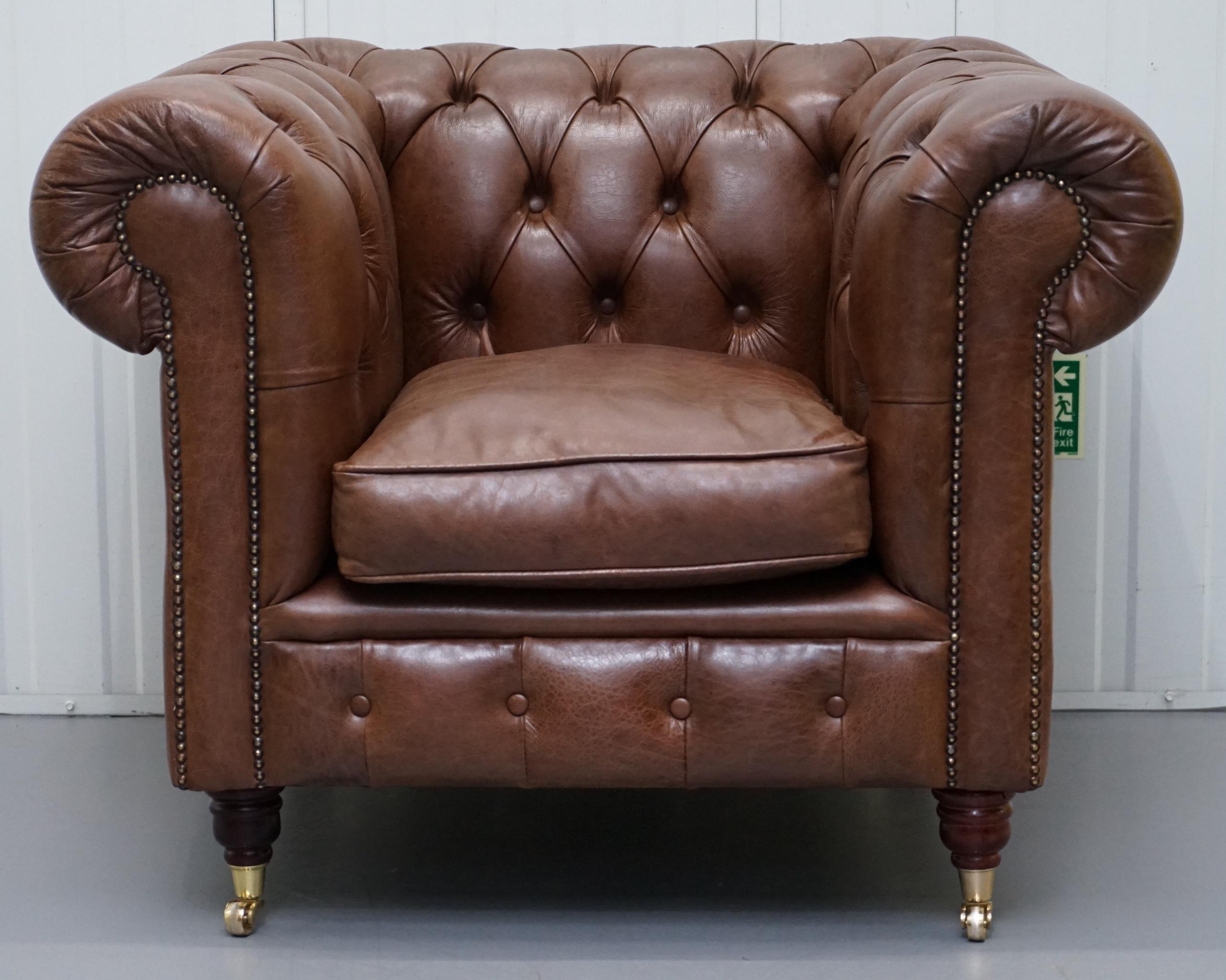 Chesterfield Heritage Brown Leather Sofas and Armchair Suite 23 34