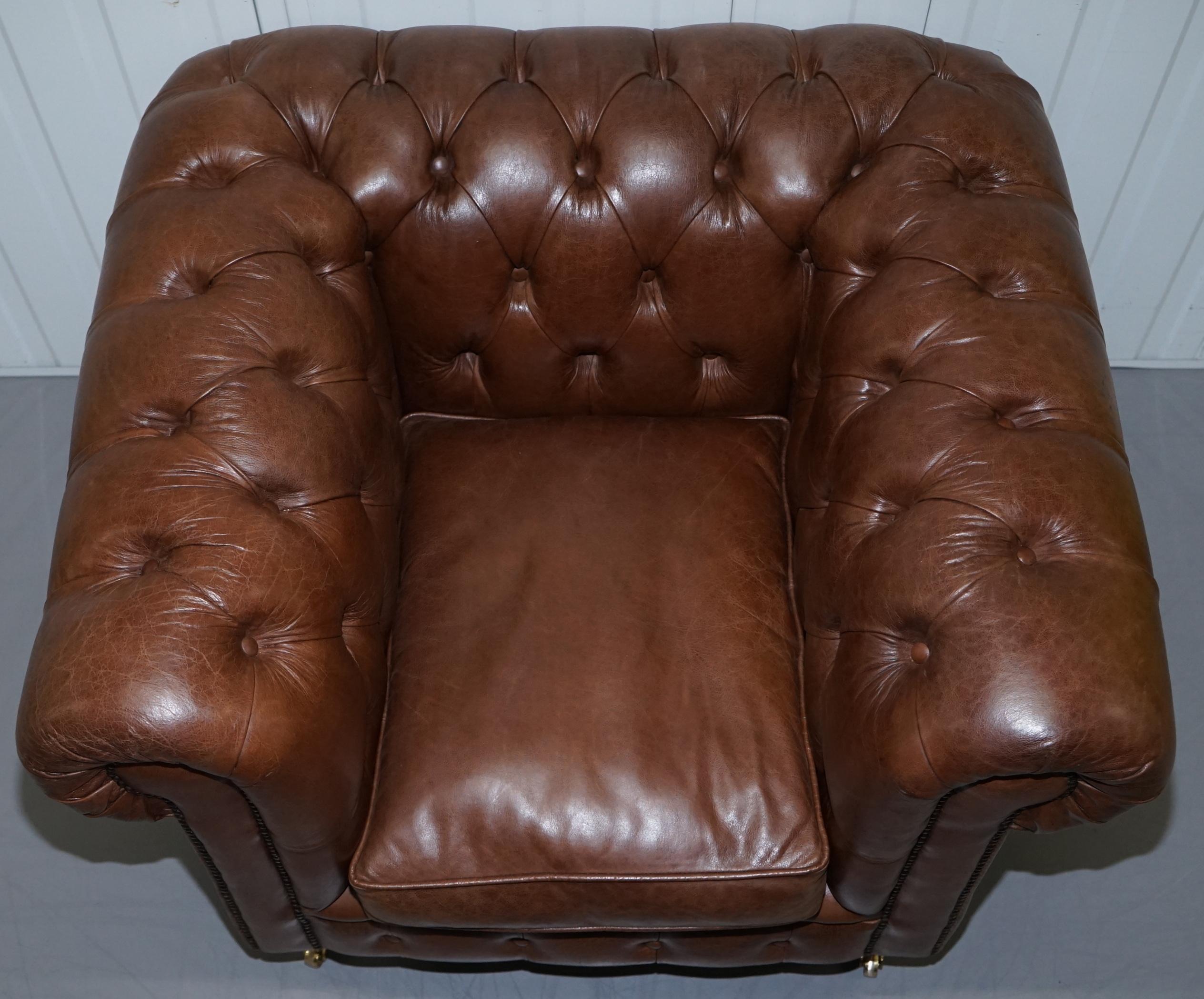 Chesterfield Heritage Brown Leather Sofas and Armchair Suite 23 34