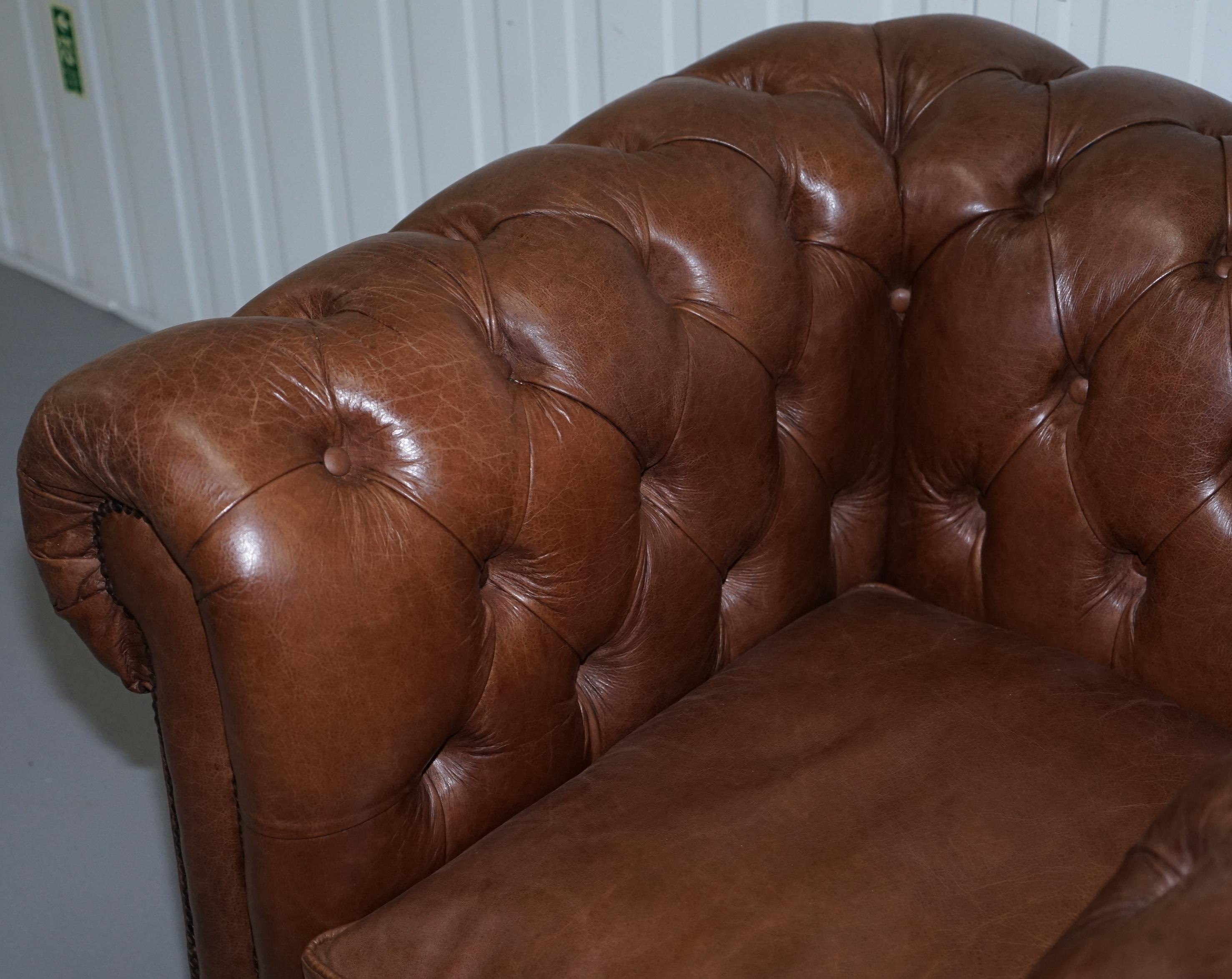 Chesterfield Heritage Brown Leather Sofas & Armchair Suite 2-3 3-4 Seat Sofas 12
