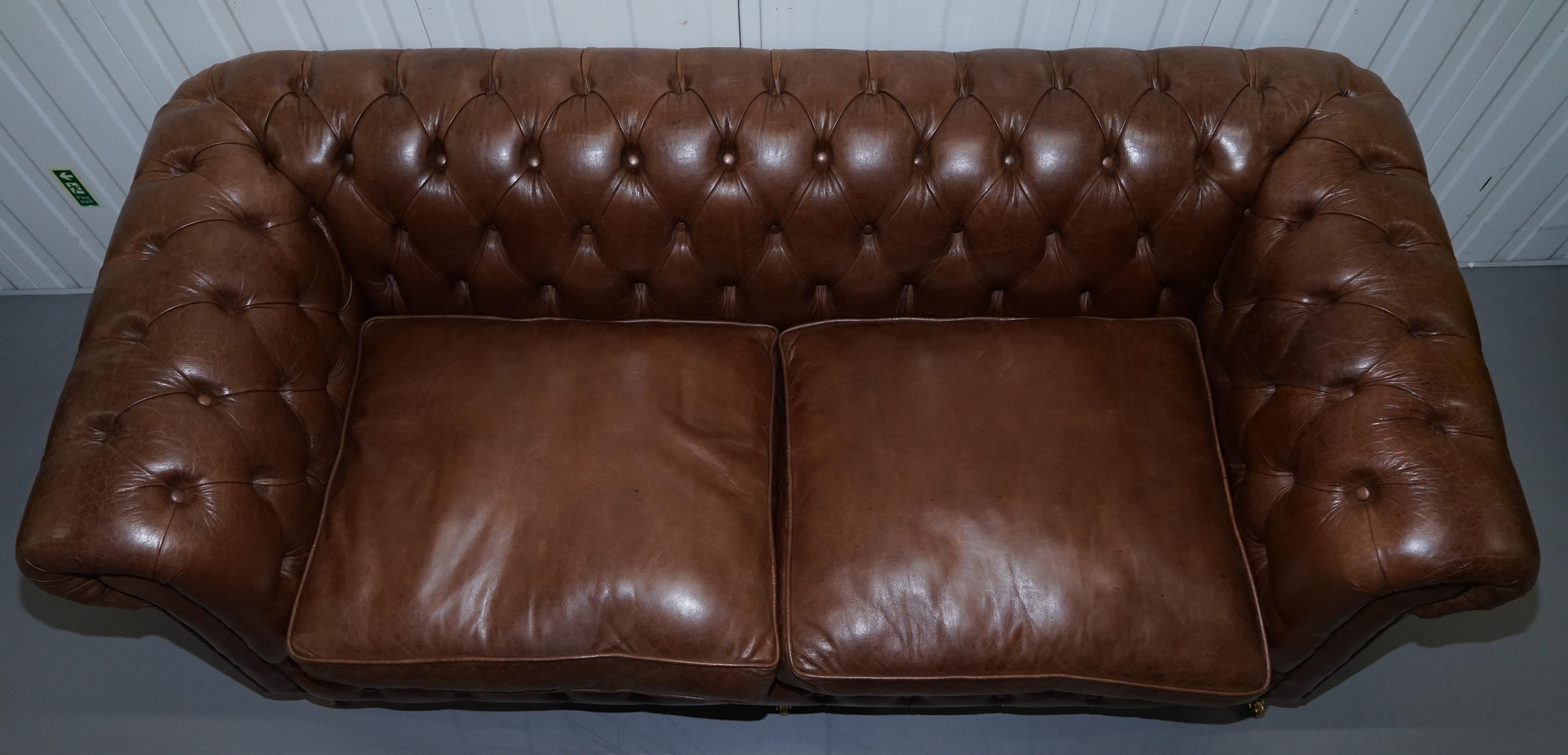 Hand-Crafted Chesterfield Heritage Brown Leather Sofas & Armchair Suite 2-3 3-4 Seat Sofas