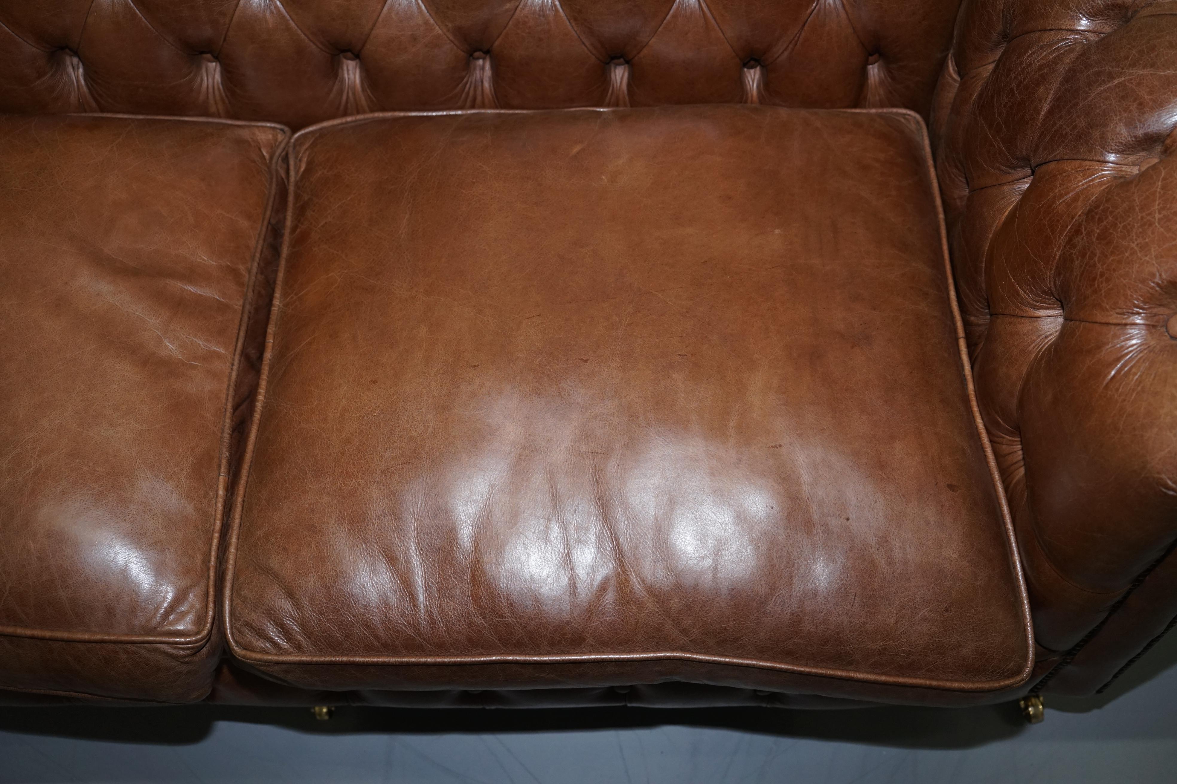 20th Century Chesterfield Heritage Brown Leather Sofas & Armchair Suite 2-3 3-4 Seat Sofas