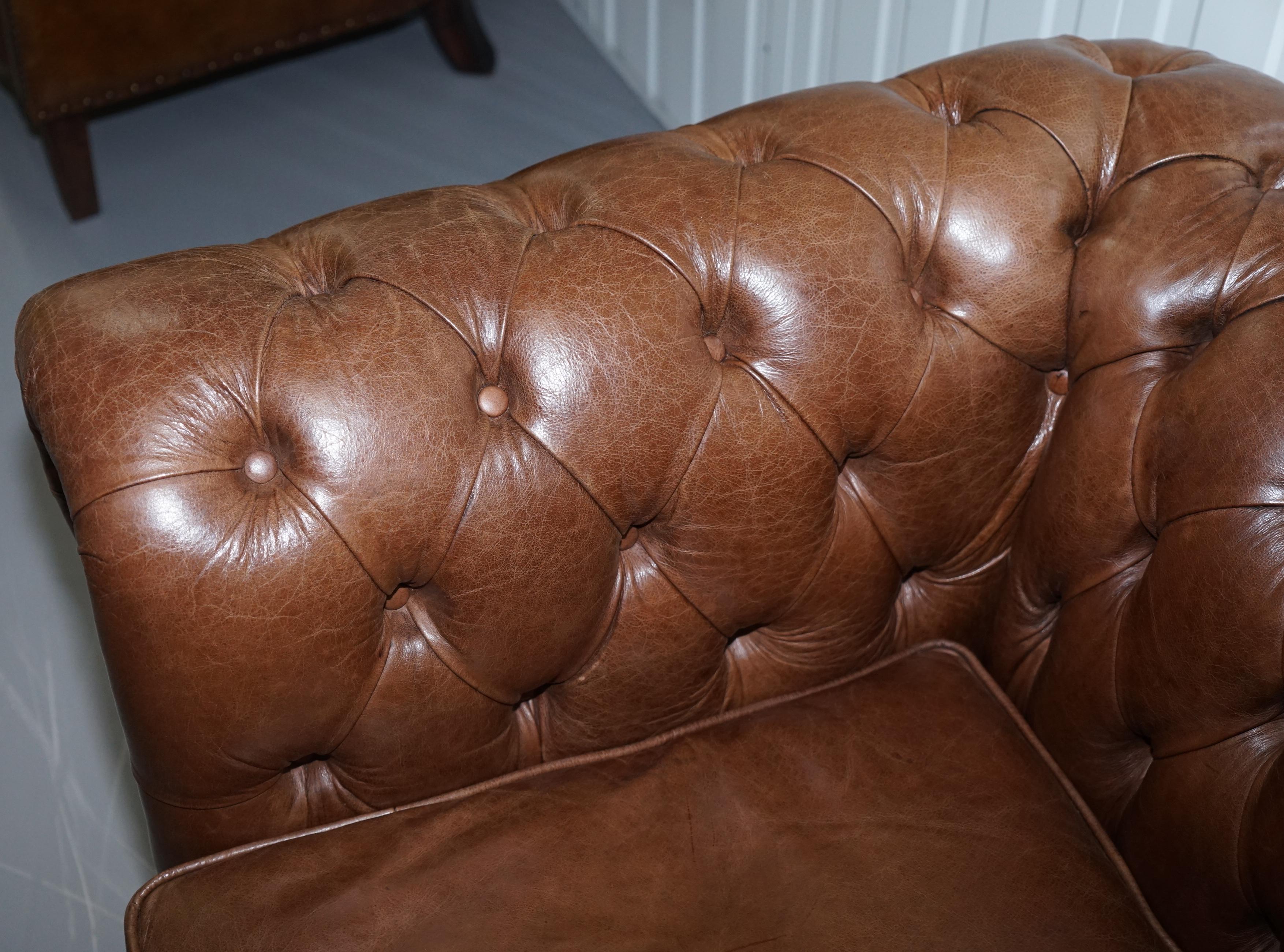 Chesterfield Heritage Brown Leather Sofas & Armchair Suite 2-3 3-4 Seat Sofas 1