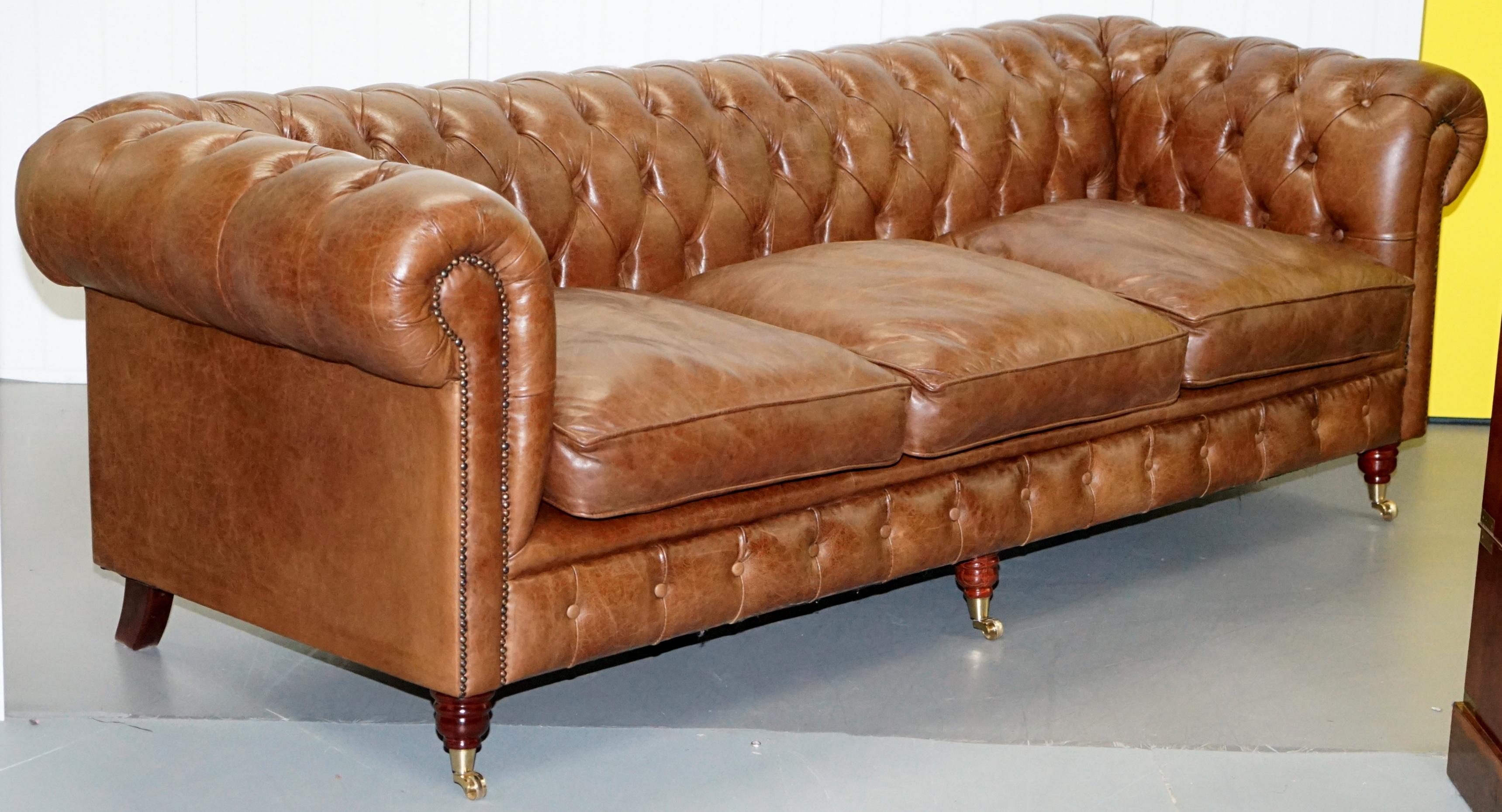 Chesterfield Heritage Brown Leather Sofas & Armchair Suite 2-3 3-4 Seat Sofas 2