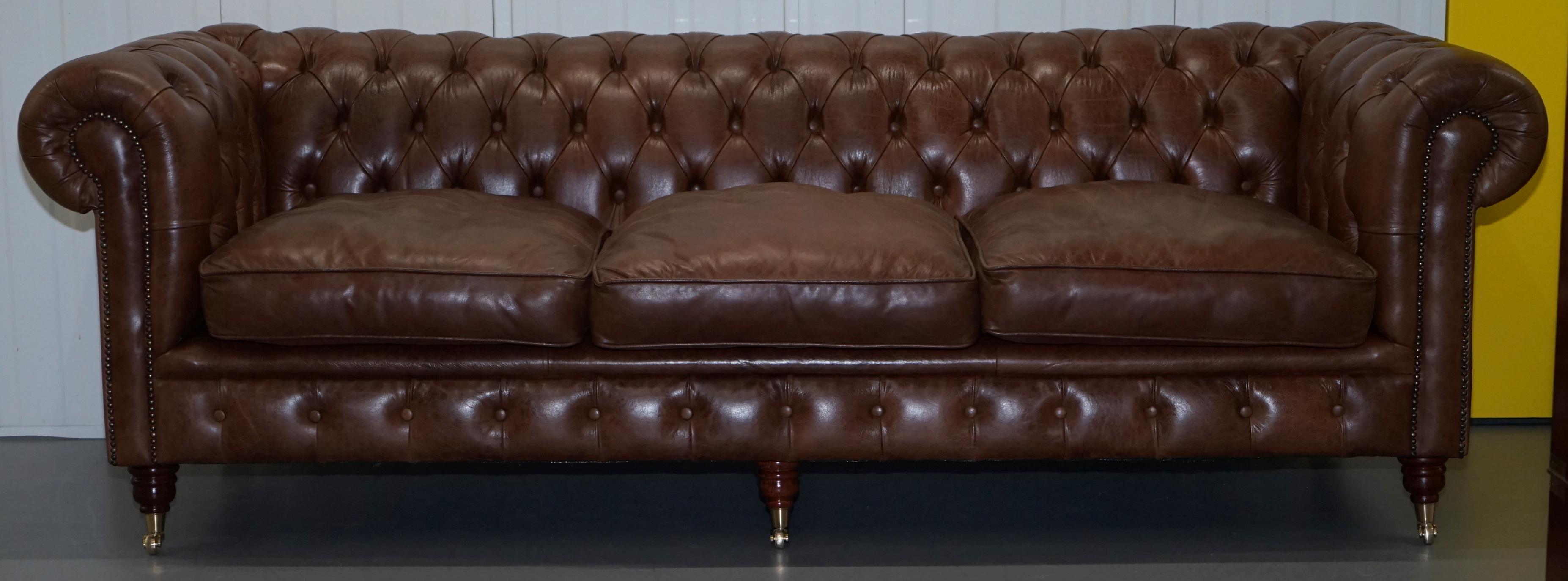 Chesterfield Heritage Brown Leather Sofas & Armchair Suite 2-3 3-4 Seat Sofas 3