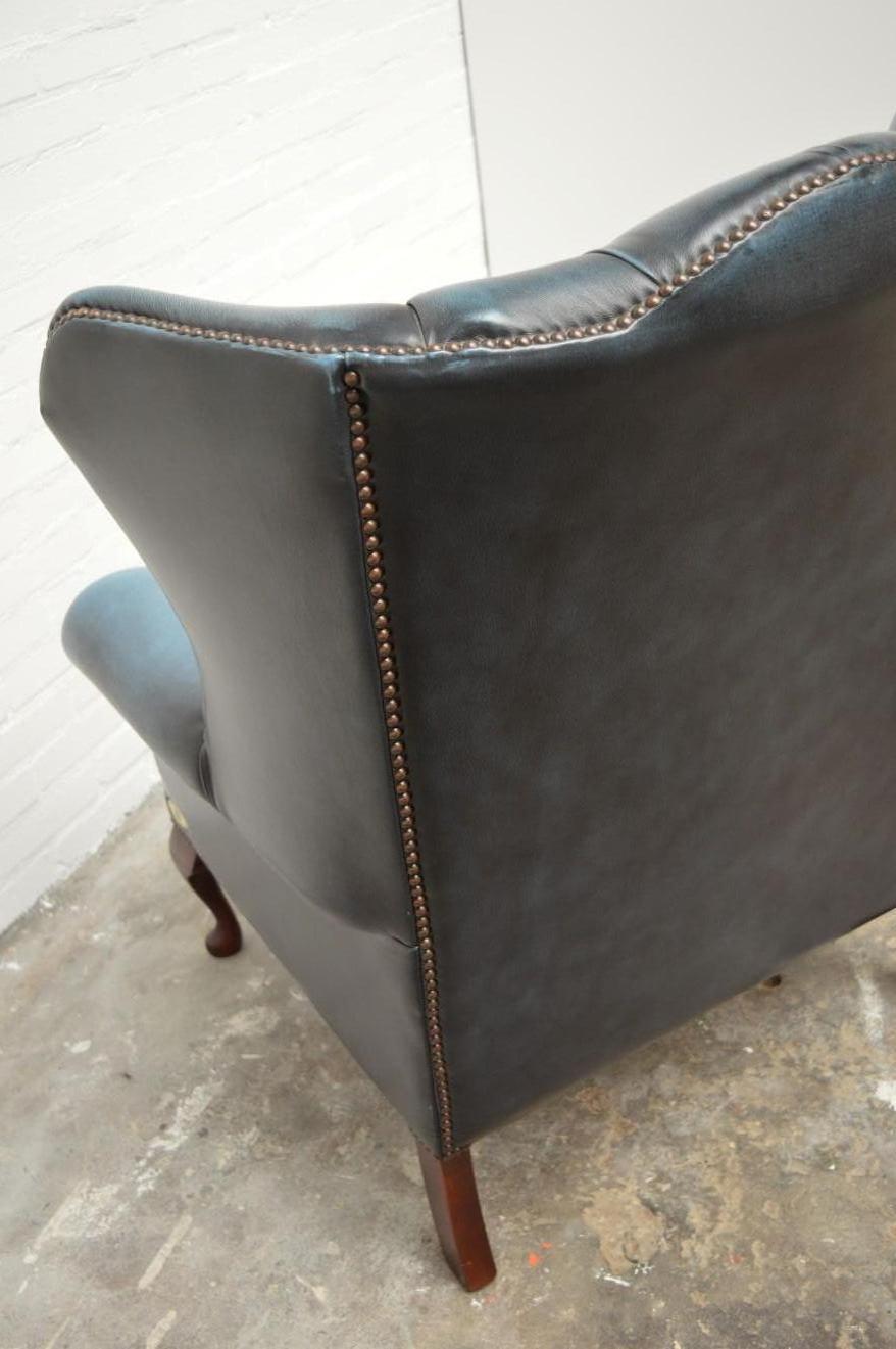 Chesterfield High Back Wingchair in Antique Blue Leather For Sale 2