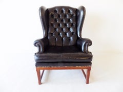 Chesterfield Highback Leather Chair, Black, 1960s, UK, Armchair