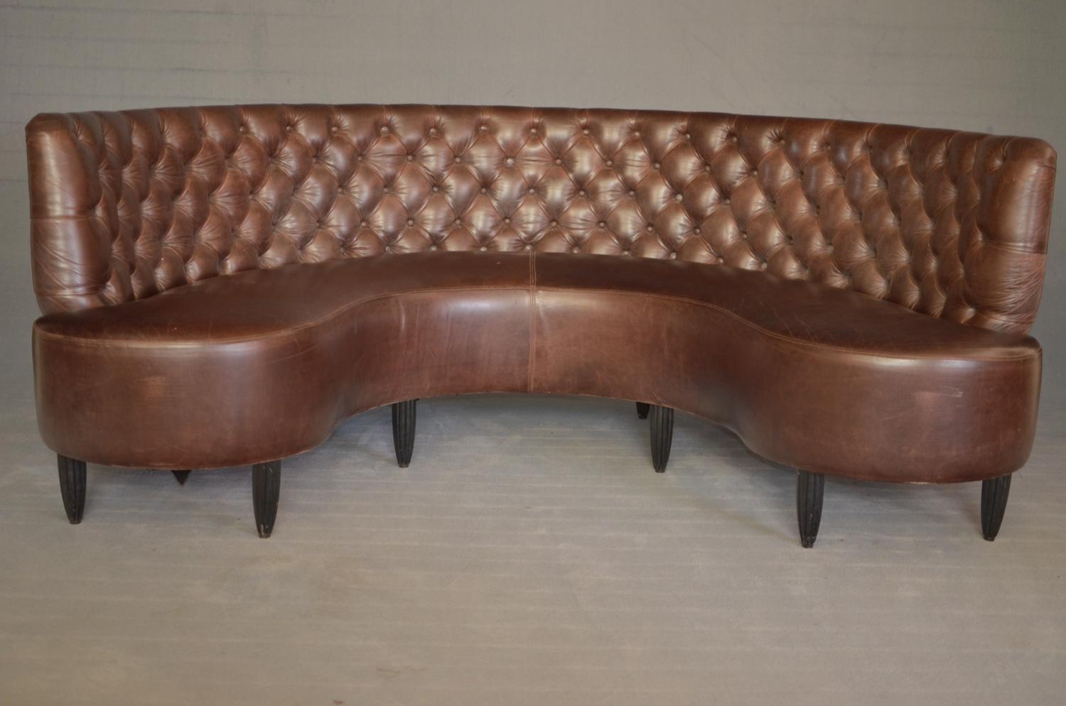 British Chesterfield Horseshoe Sofa in Brown Burnt Leather, United Kingdom, 1920