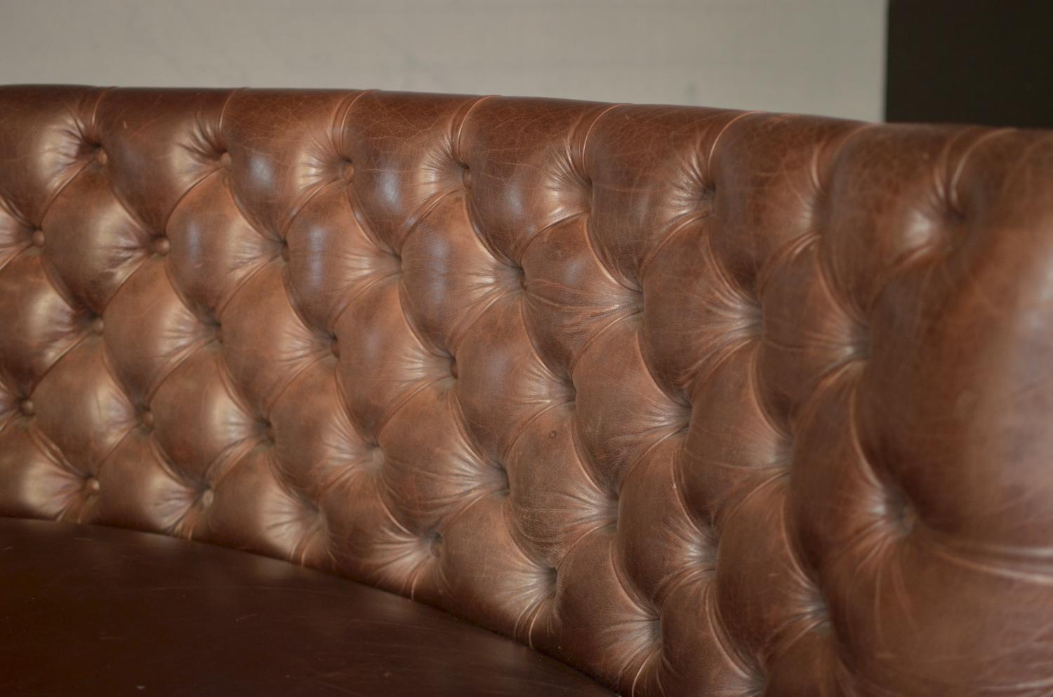 Chesterfield Horseshoe Sofa in Brown Burnt Leather, United Kingdom, 1920 1