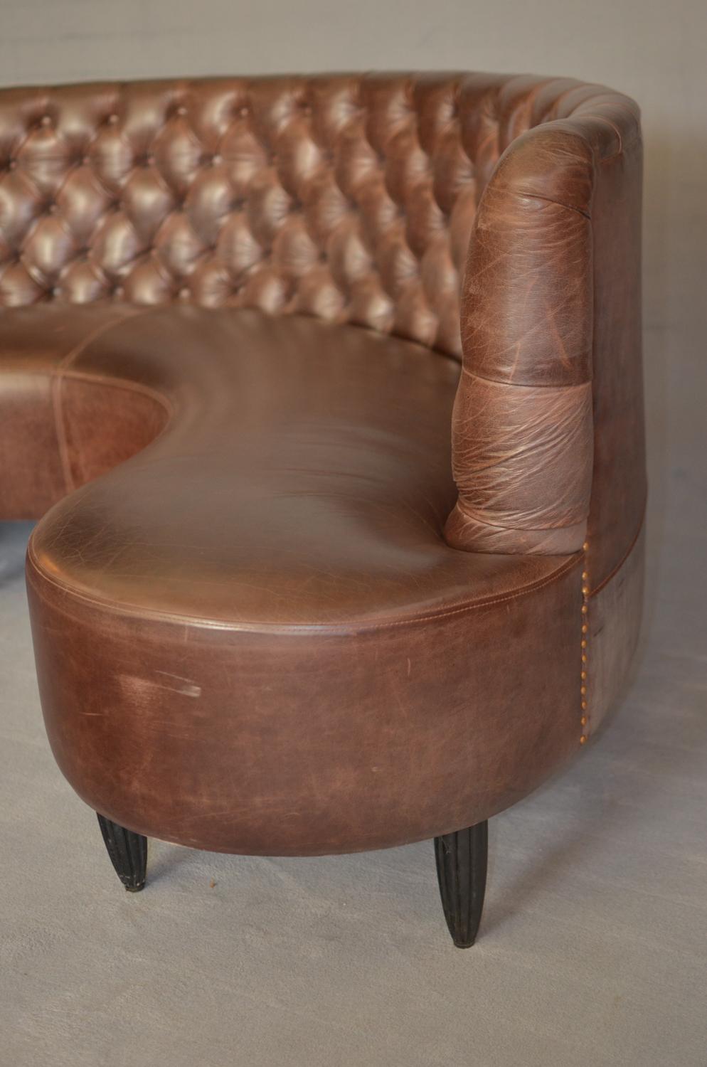 Chesterfield Horseshoe Sofa in Brown Burnt Leather, United Kingdom, 1920 3