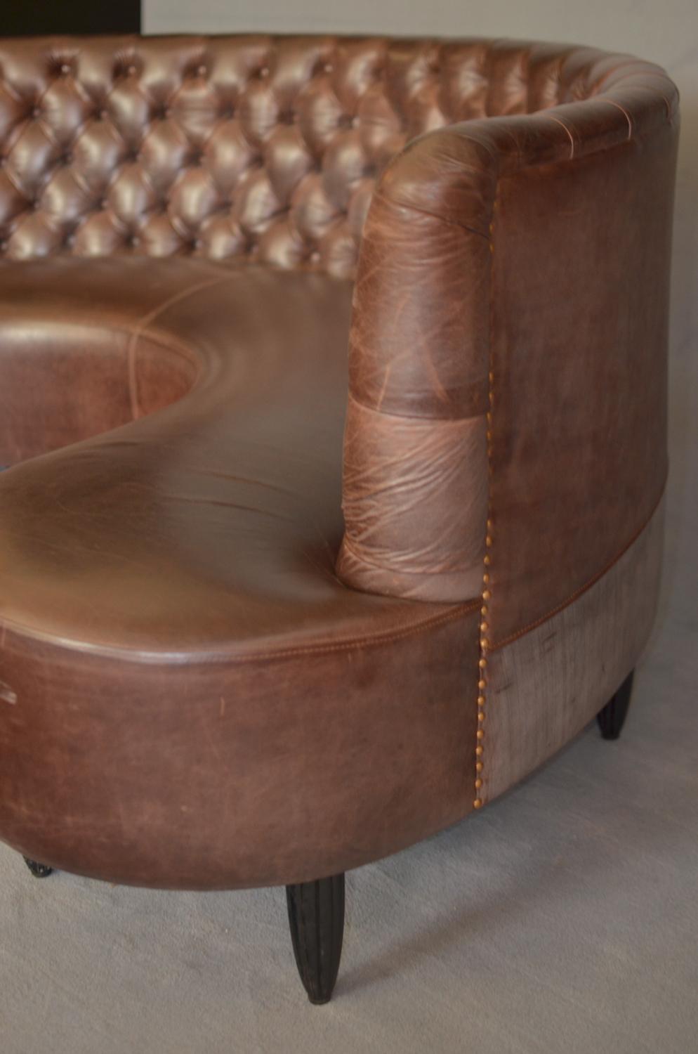 Chesterfield Horseshoe Sofa in Brown Burnt Leather, United Kingdom, 1920 4