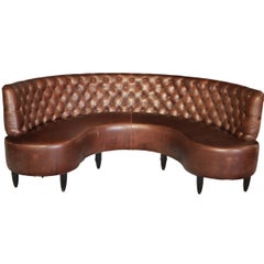 Vintage Chesterfield Horseshoe Sofa in Brown Burnt Leather, United Kingdom, 1920