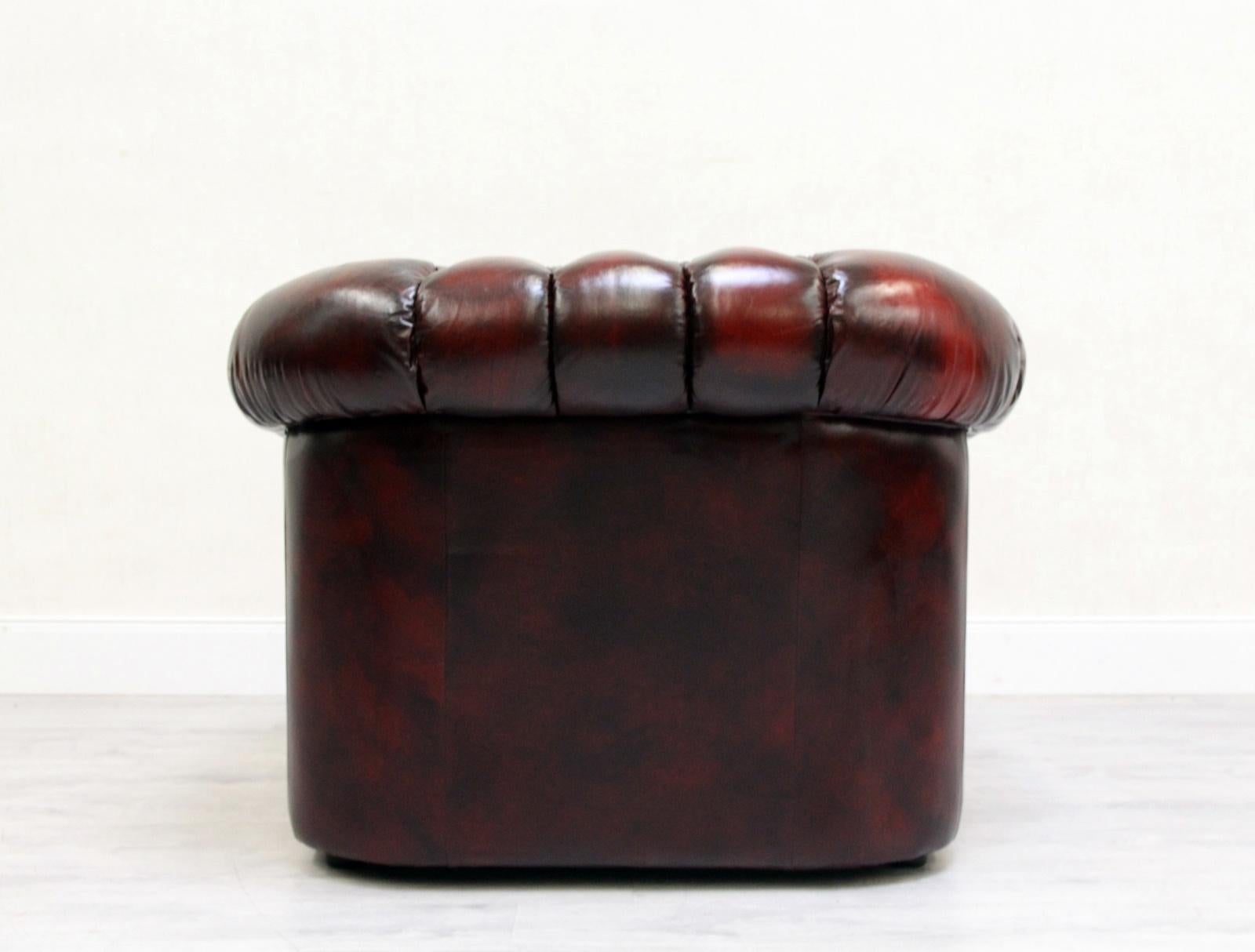 Chesterfield Leather Armchair Antique Vintage English Armchair Oxblood For Sale 6