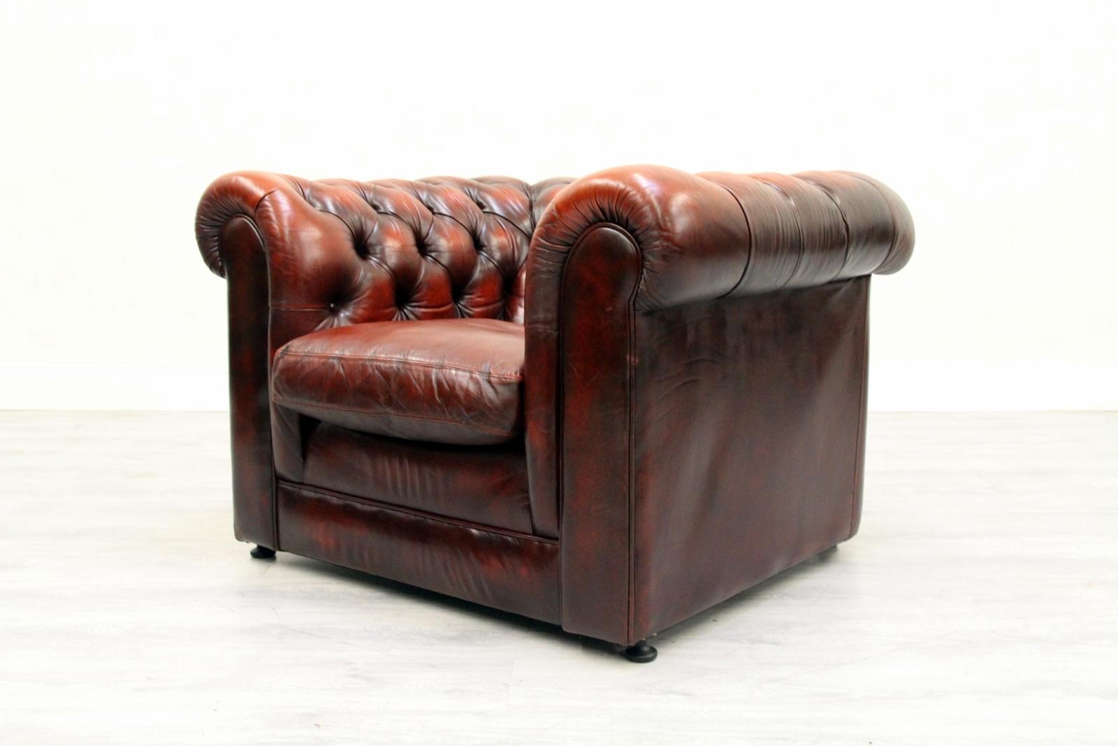 Chesterfield Leather Armchair Antique Vintage English Armchair Oxblood For Sale 1