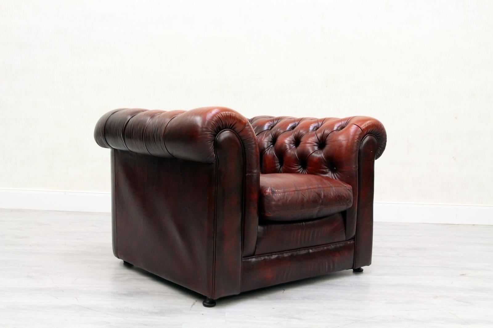 Chesterfield Leather Armchair Antique Vintage English Armchair Oxblood For Sale 2