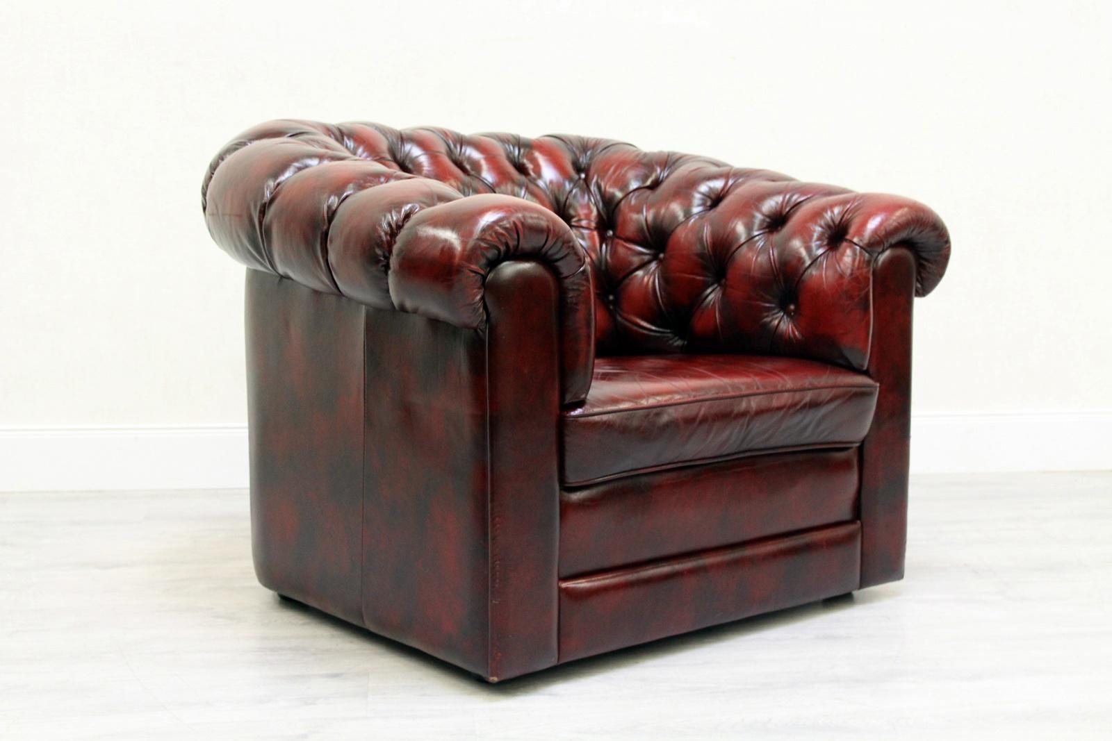 Chesterfield Leather Armchair Antique Vintage English Armchair Oxblood For Sale 3