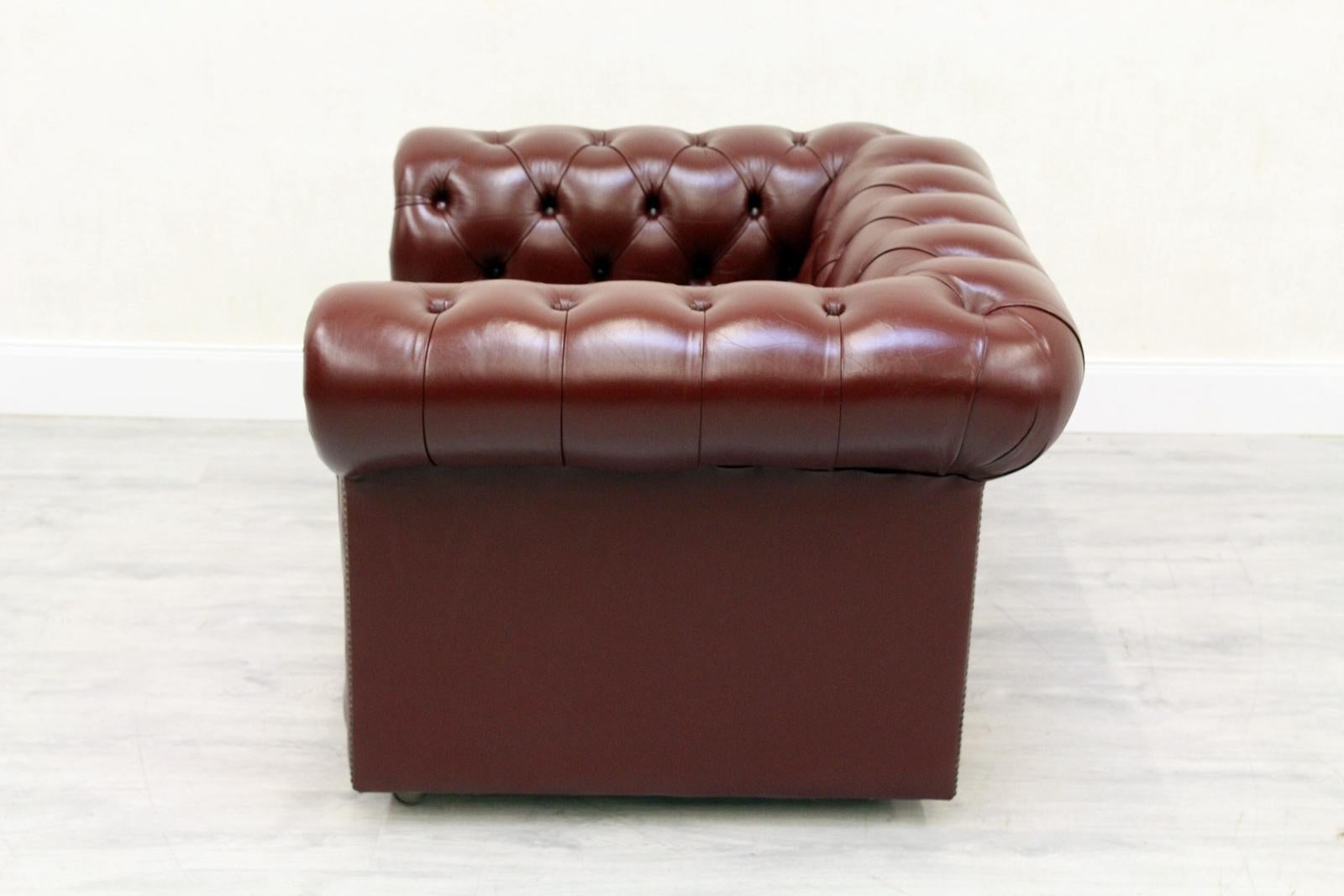 Chesterfield Leather Armchair Antique Vintage English Armchair Oxblood For Sale 3