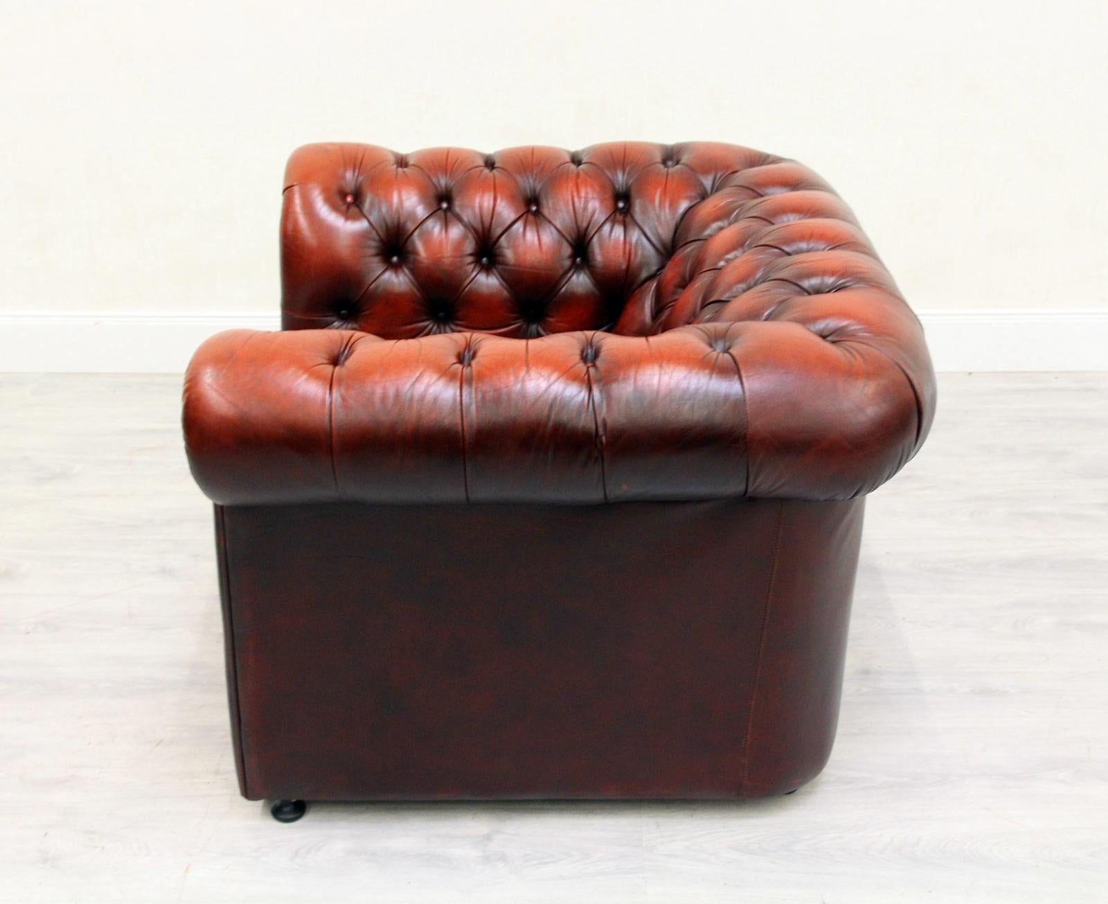 Chesterfield Leather Armchair Antique Vintage English Armchair Oxblood For Sale 4