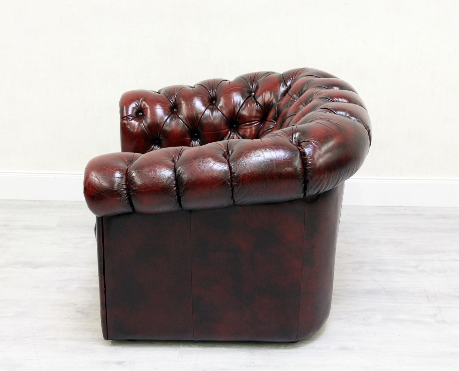 Chesterfield Leather Armchair Antique Vintage English Armchair Oxblood For Sale 4