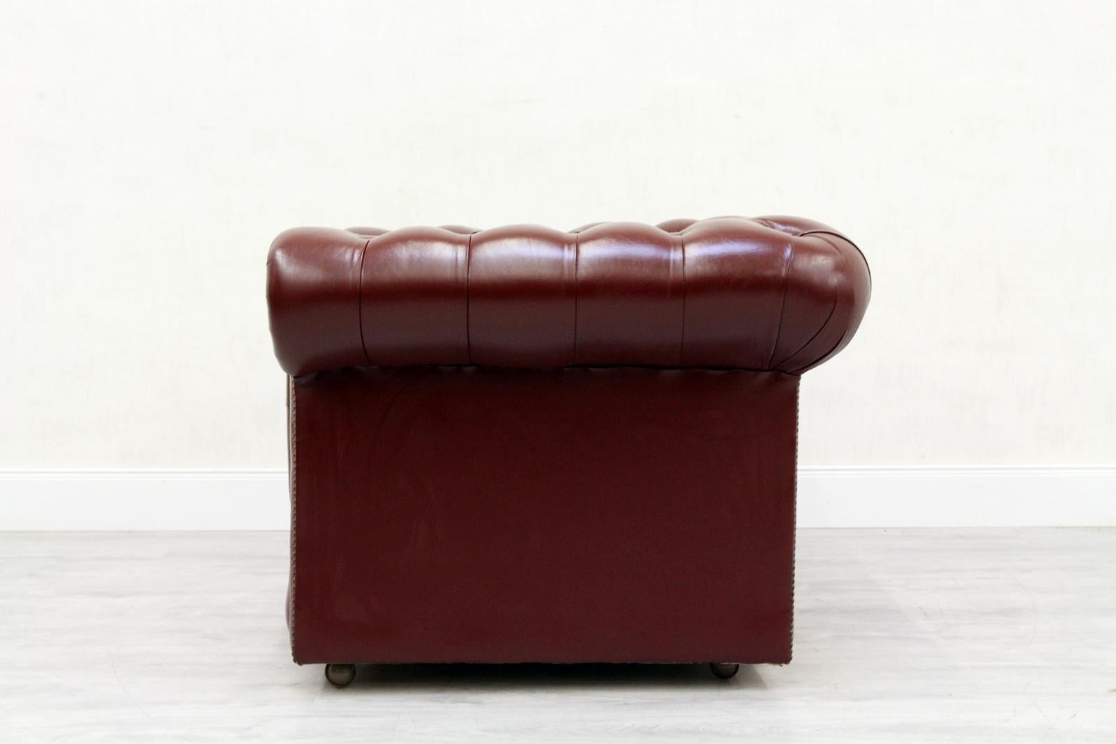 Chesterfield Leather Armchair Antique Vintage English Armchair Oxblood For Sale 4