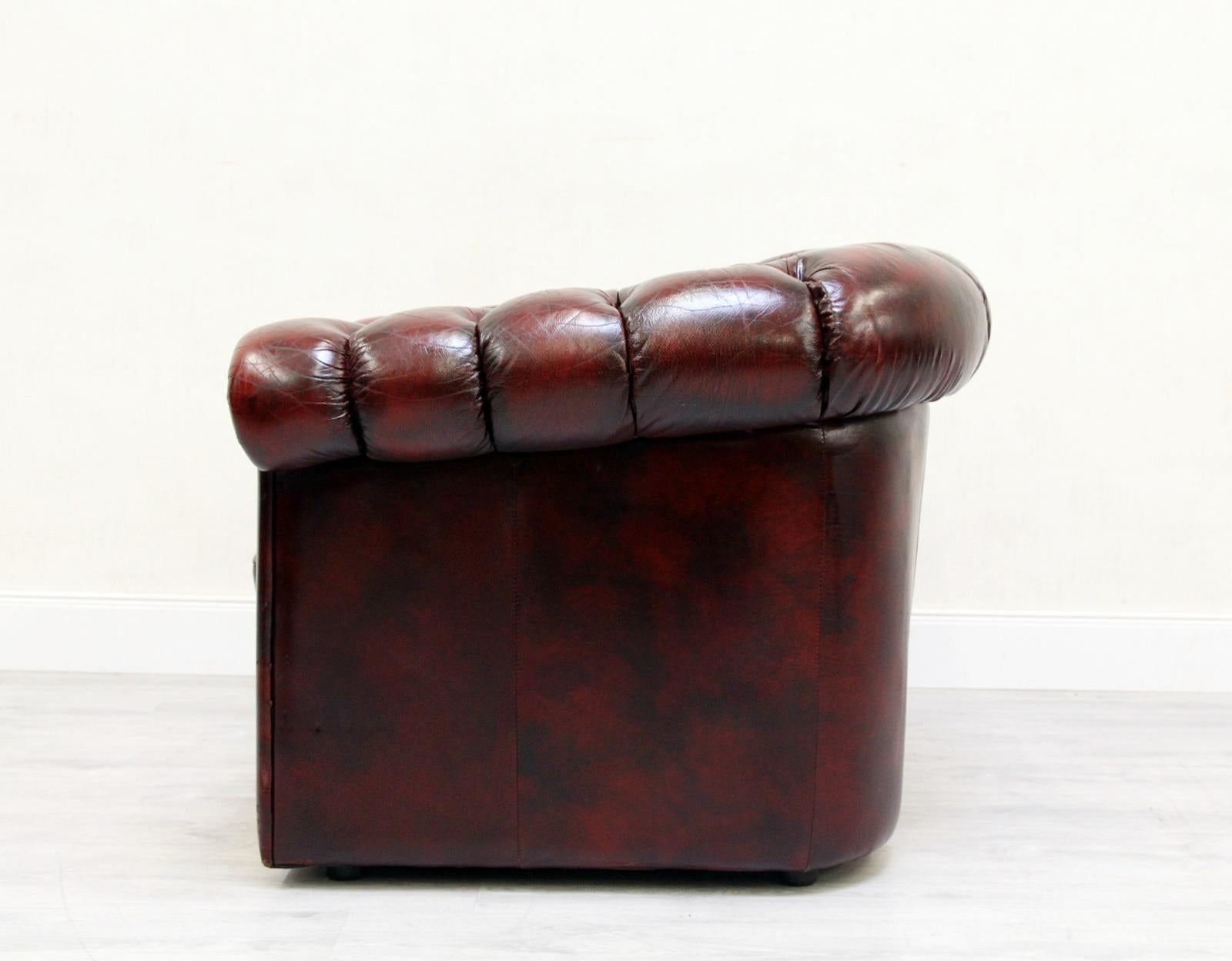 Chesterfield Leather Armchair Antique Vintage English Armchair Oxblood For Sale 5