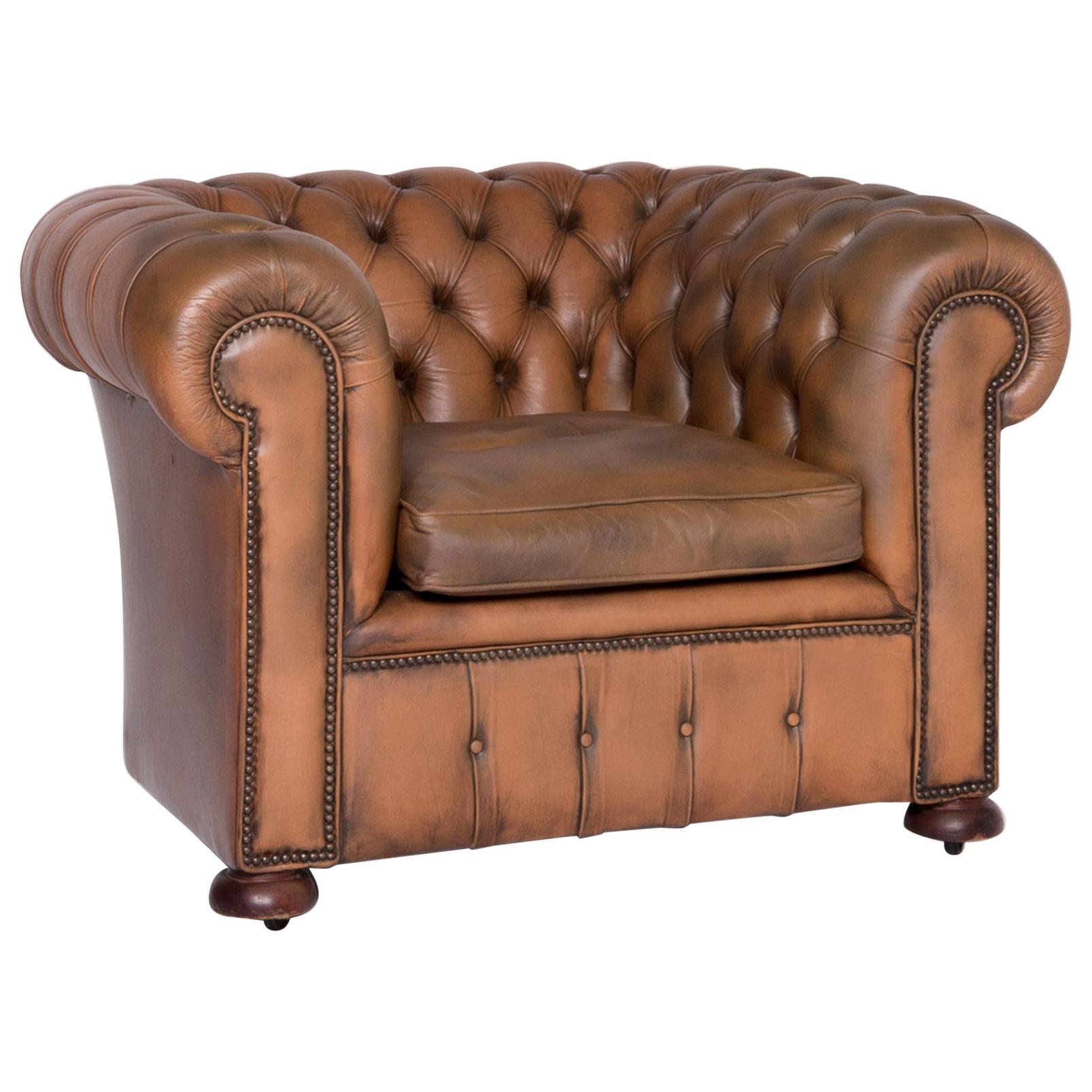 Chesterfield Ledersessel Braun Echtes Leder Stuhl Vintage Retro