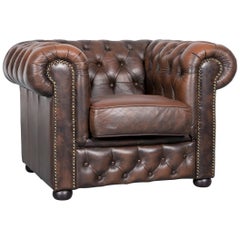 Chesterfield Leather Armchair Brown One-Seat Club-Chair