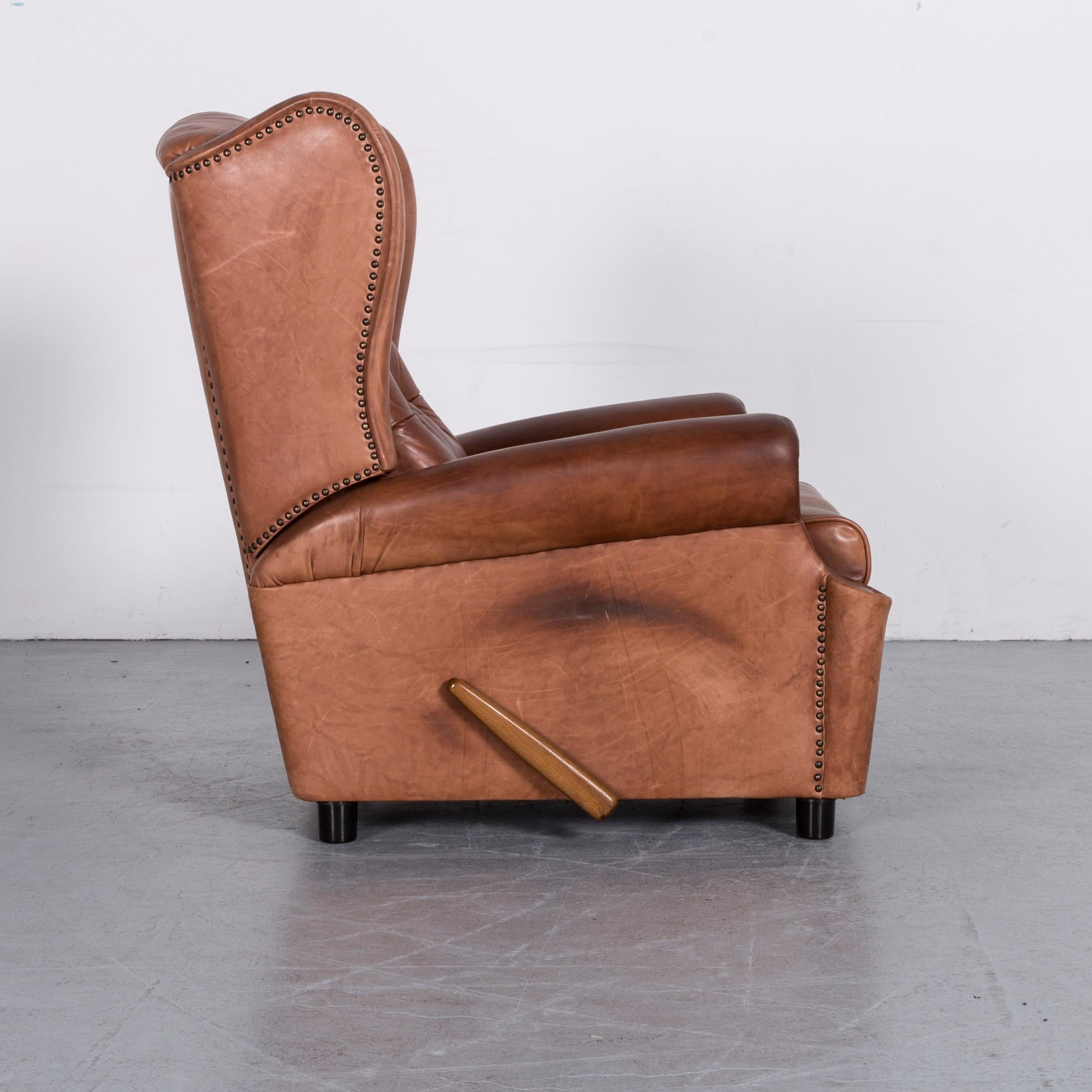 Chesterfield Leather Armchair Brown One-Seat Vintage Retro with Relax Function 7