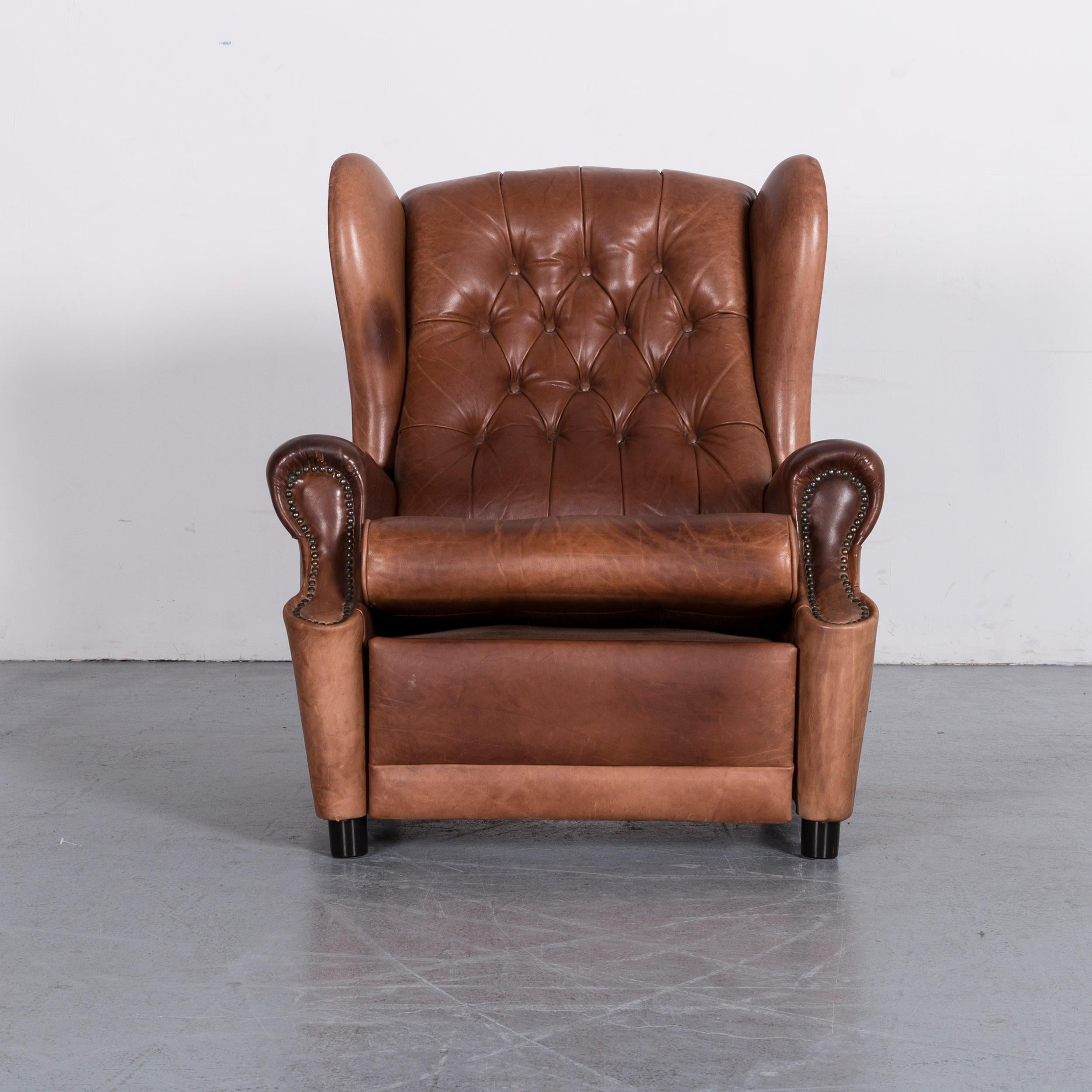Contemporary Chesterfield Leather Armchair Brown One-Seat Vintage Retro with Relax Function