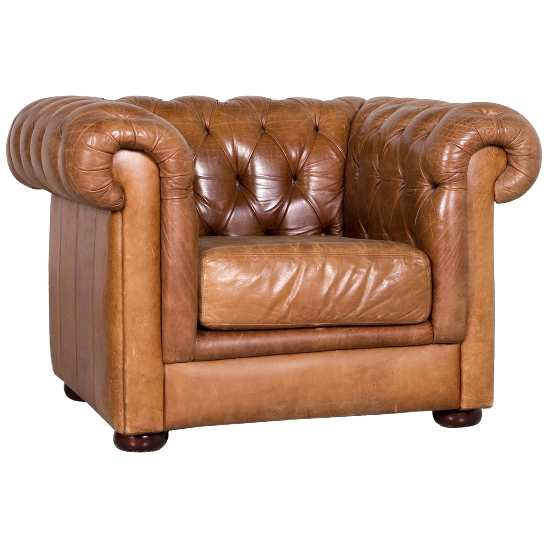 Chesterfield Leather Armchair Brown Red Vintage For Sale